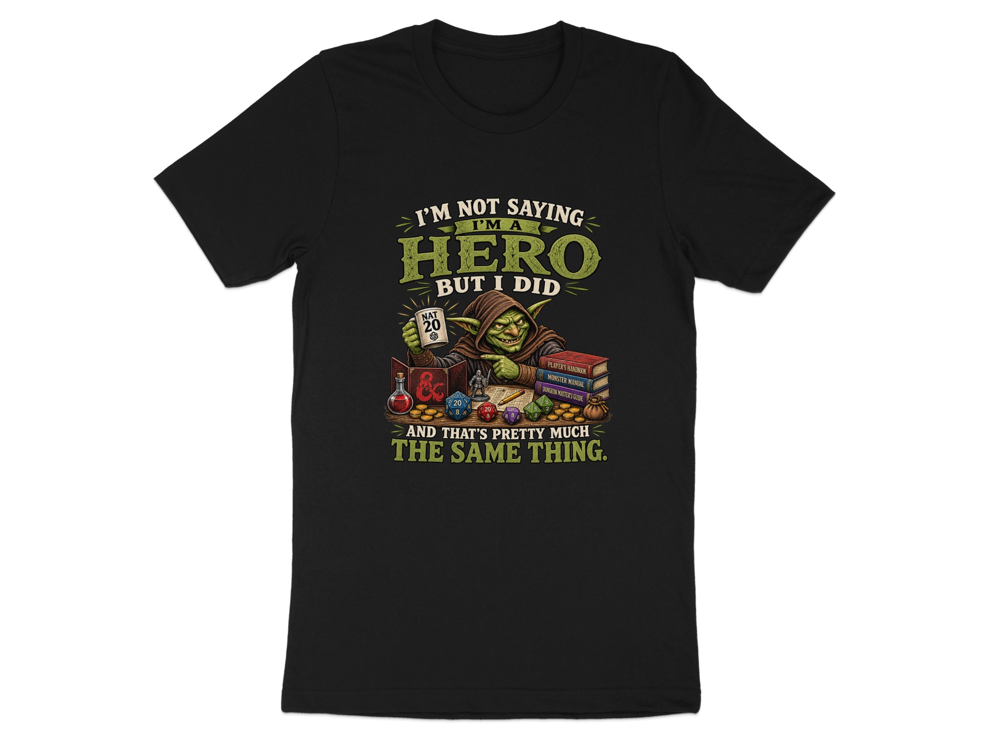 DnD Hero T-Shirt, Nat 20 Gamer RPG Tee, Funny Tabletop Gaming Shirt, Dungeon Master Gift, Geek Culture Fantasy Roleplay Top