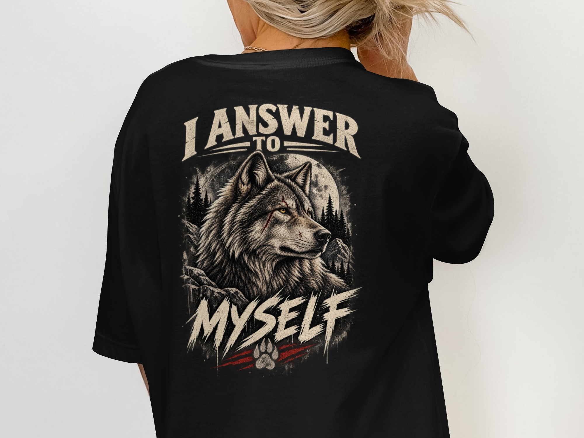 Nightwolf Fierce Wolf Graphic T-Shirt, Distressed Grunge Edgy Streetwear Tee, Hunter Wildlife Men's Gift Shirt - Image 8