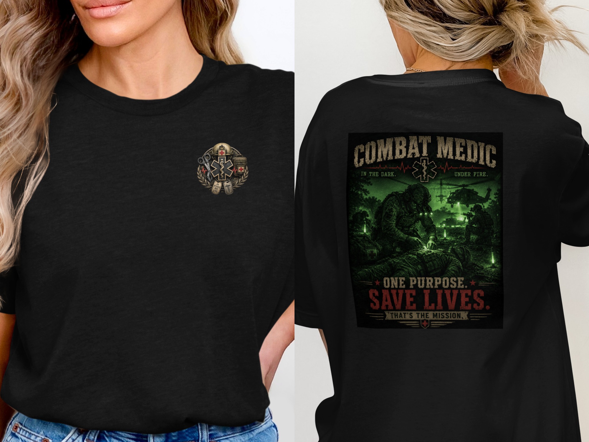 TITLE Combat Medic T-Shirt, One Purpose Save Lives, Army 68W Military Medic Shirt, Veteran Tactical Medical Gift, Star of Life Graphic Tee