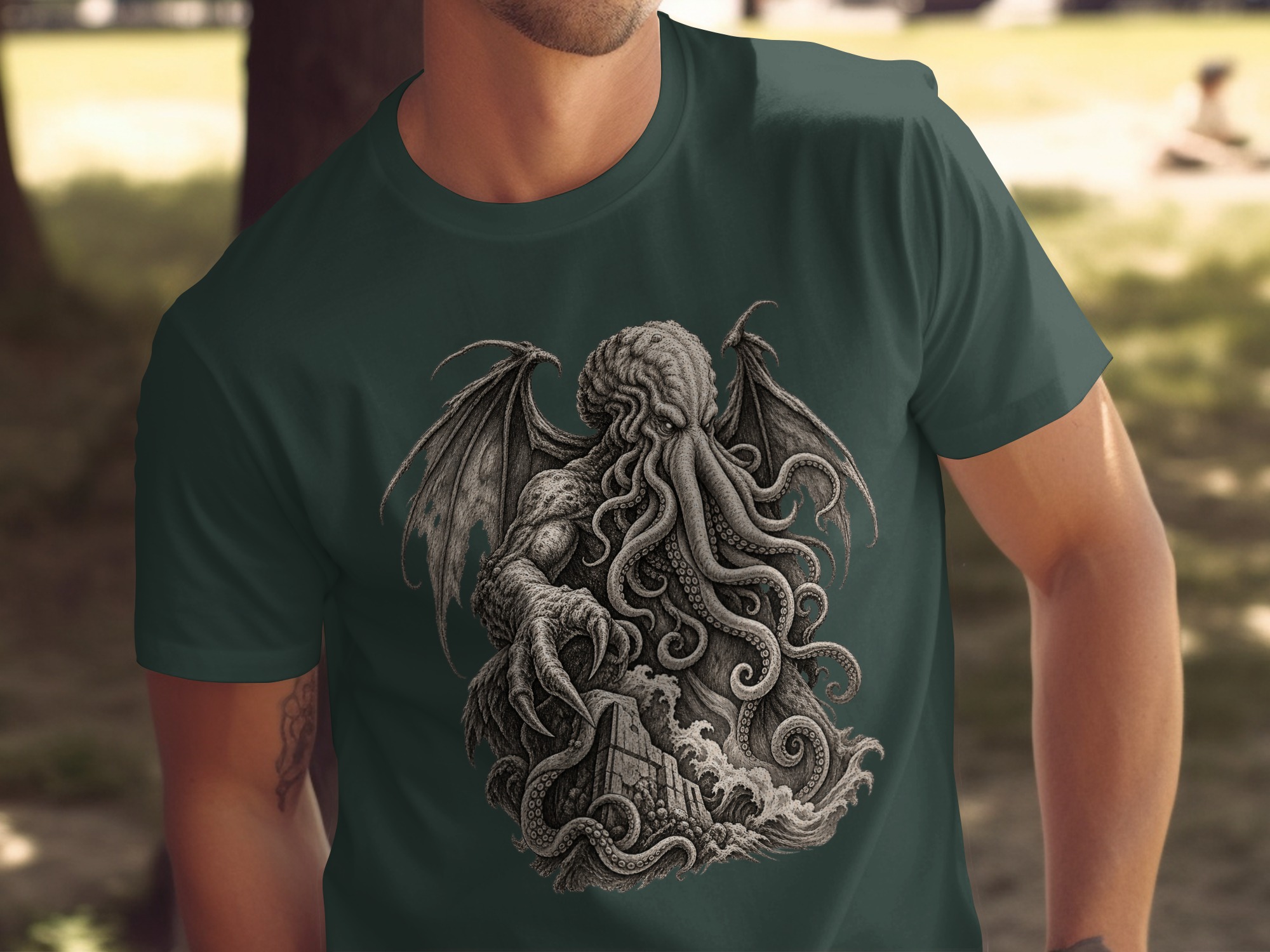 Cthulhu Lovecraftian Horror T-Shirt, Dark Academia Gothic Mythos Tentacle Monster Graphic Tee, Eldritch Cosmic Art - Image 3