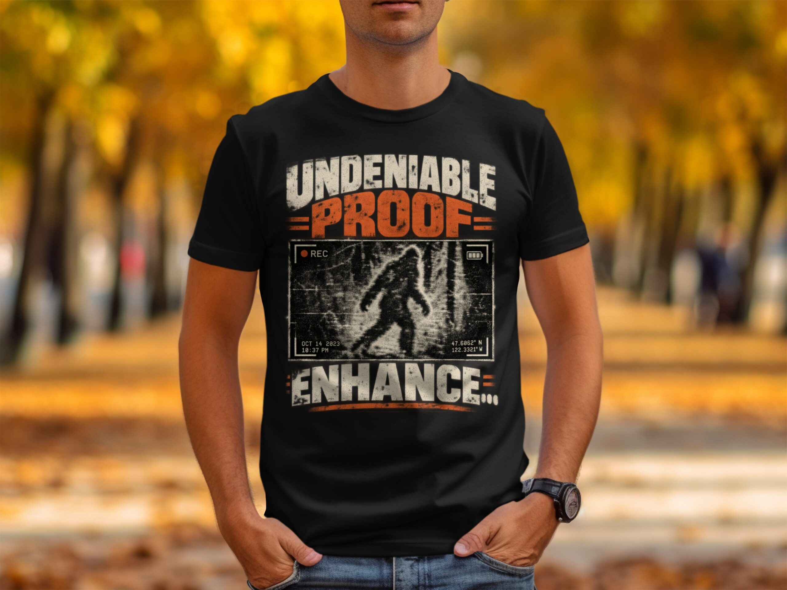 Bigfoot Sasquatch T-Shirt, Funny Cryptid Graphic Tee, Undeniable Proof Vintage Hiking Shirt, Retro Paranormal Camping Gift for Men & Women - Image 4