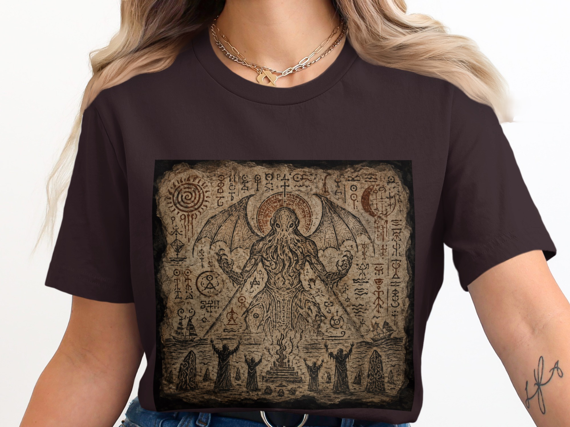 Lovecraftian Cthulhu Summoning Ritual T-Shirt, Eldritch Horror Occult Art Tee, Dark Academia Goth Mythos Fantasy Apparel Gift - Image 14