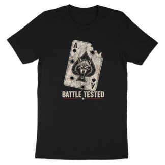 Battle Tested Wolf Ace of Spades T-Shirt, Distressed Grunge Tactical Biker Graphic Tee, Edgy Streetwear Gift For Him Poker Card