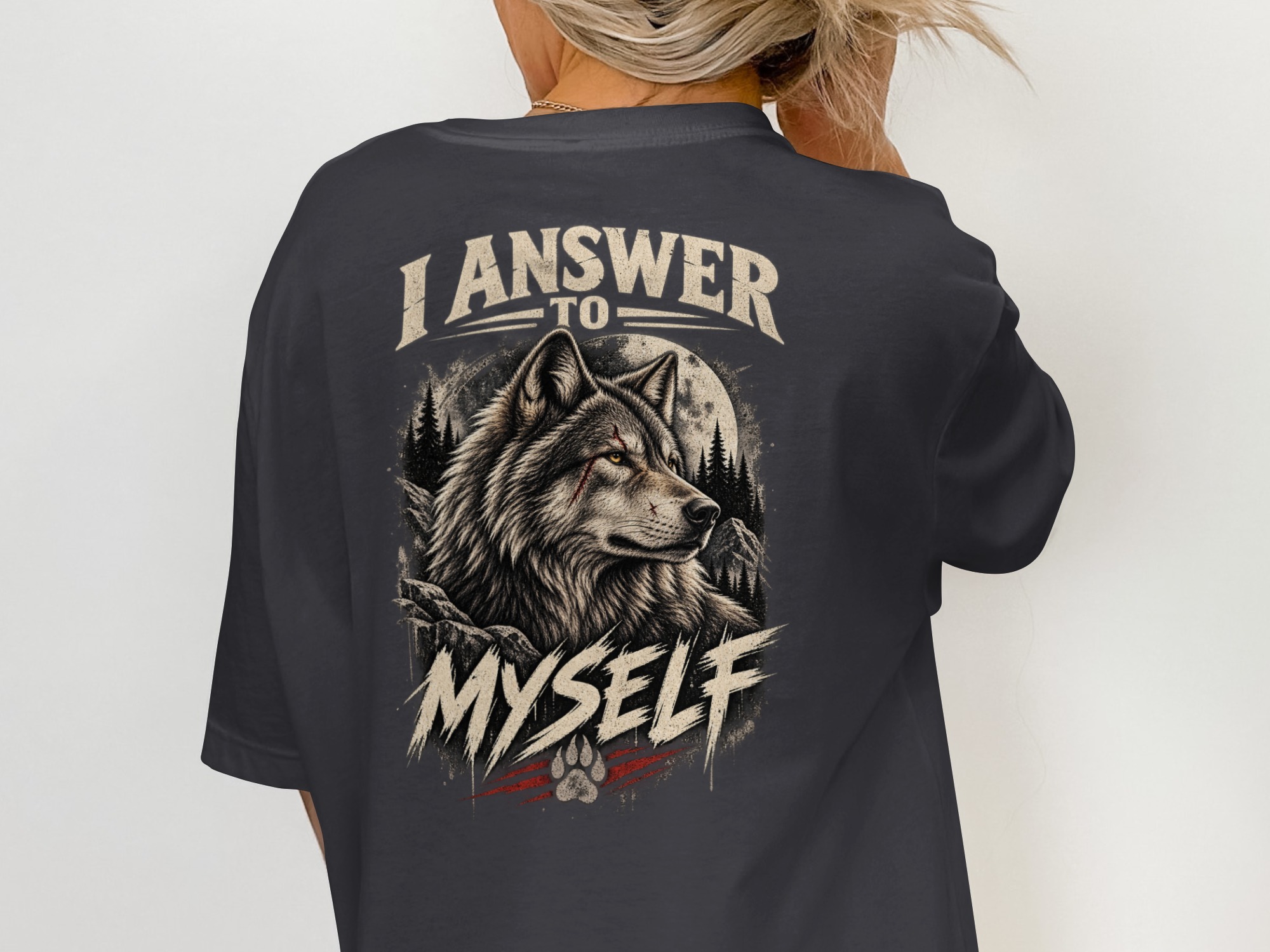 Nightwolf Fierce Wolf Graphic T-Shirt, Distressed Grunge Edgy Streetwear Tee, Hunter Wildlife Men's Gift Shirt