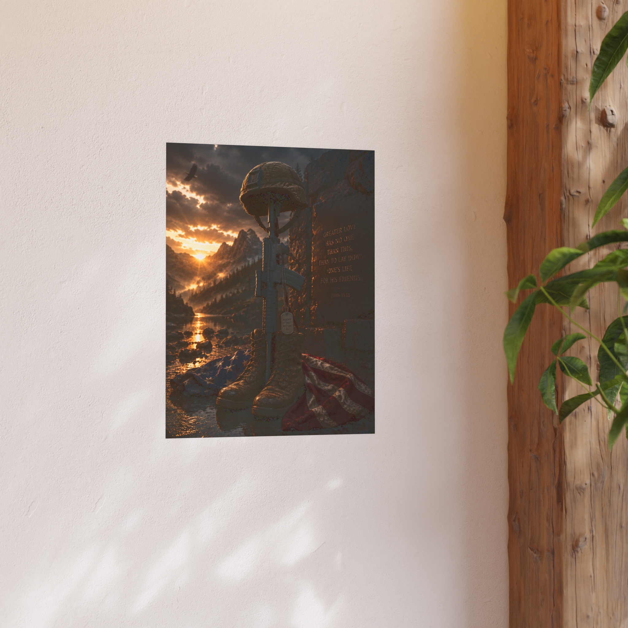 Fallen Soldier Tribute Wall Art for Military Memorial and Veteran Remembrance. Patriotic American Flag & Bible Quote Decor. - Image 4