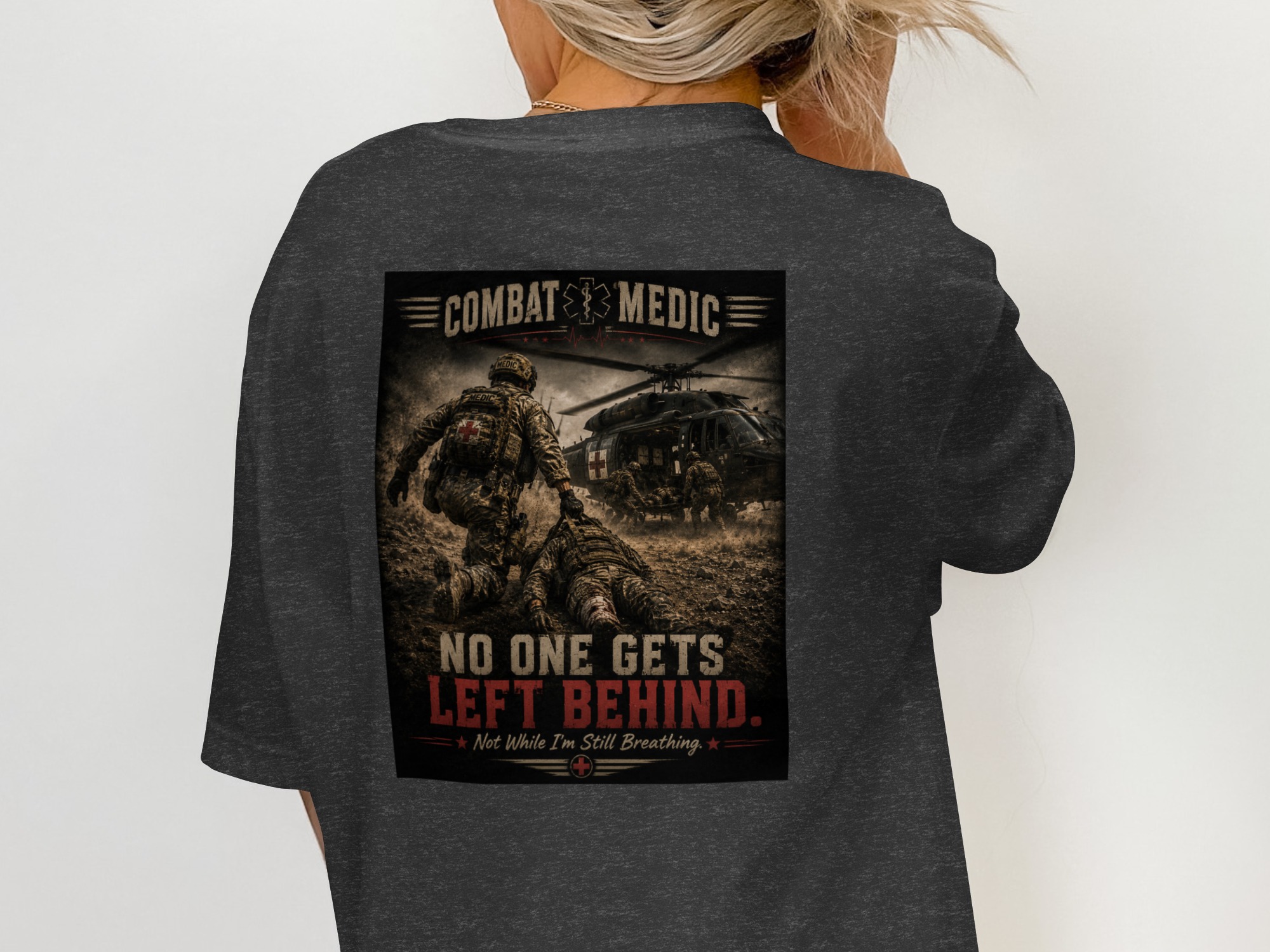 TITLE Combat Medic T-Shirt, No One Gets Left Behind, Army 68W Military Medic Shirt, Veteran Tactical Medical Gift, Star of Life Graphic Tee - Image 2