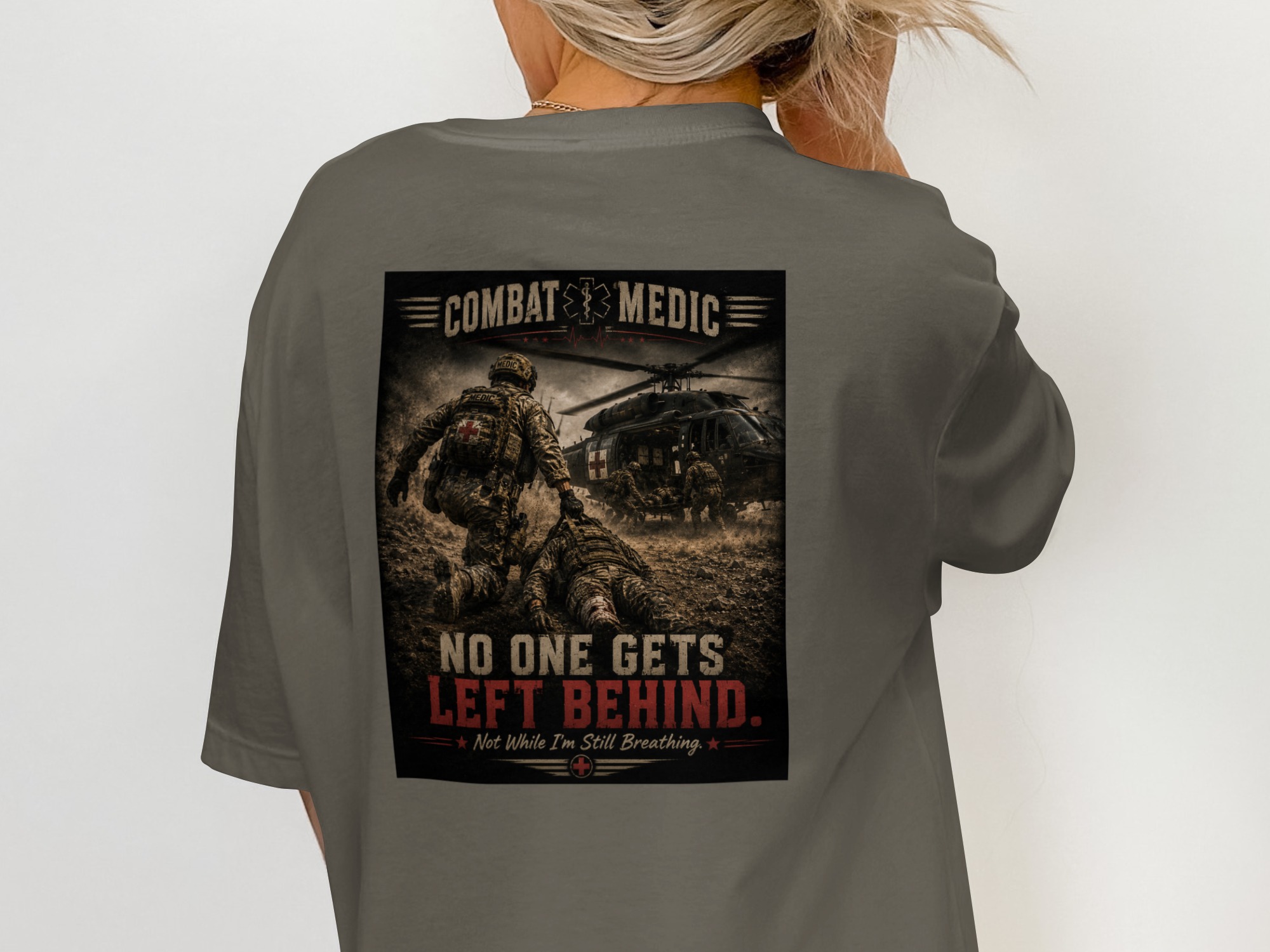 TITLE Combat Medic T-Shirt, No One Gets Left Behind, Army 68W Military Medic Shirt, Veteran Tactical Medical Gift, Star of Life Graphic Tee - Image 5