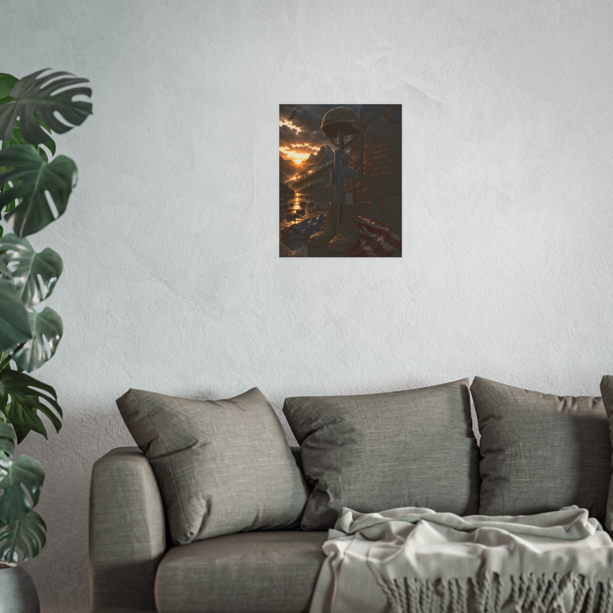 Fallen Soldier Tribute Wall Art for Military Memorial and Veteran Remembrance. Patriotic American Flag & Bible Quote Decor. - Image 2