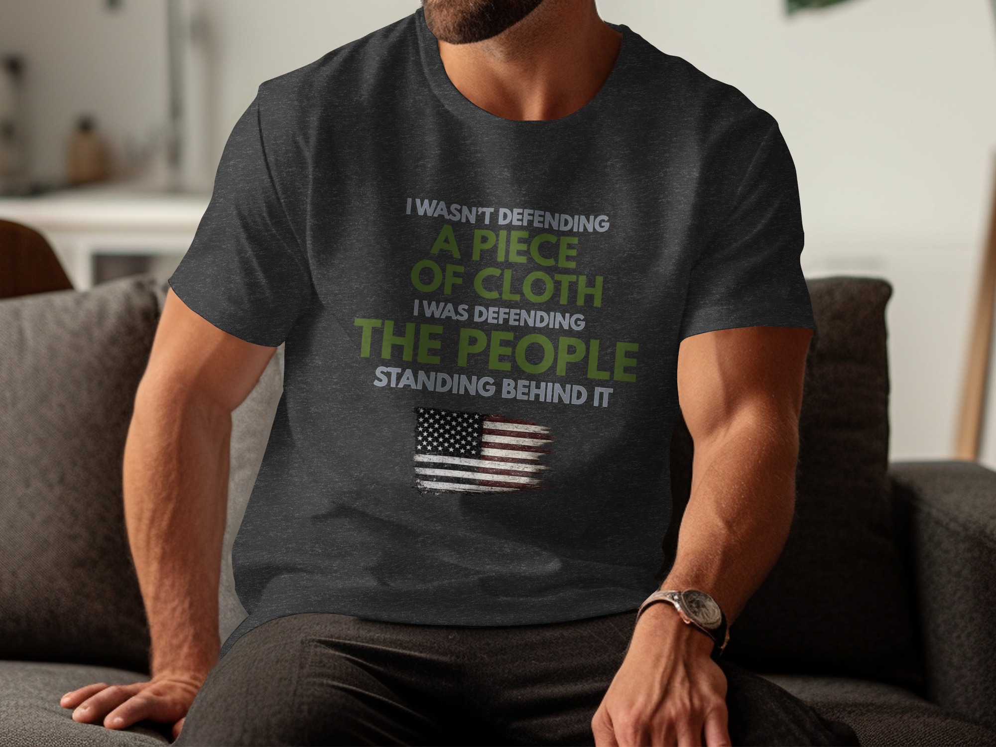 Patriotic Veteran T-Shirt, American Flag Grunge Tee, Military Quote Shirt, Defender of People Gift for Him Her, USA Pride Tee - Image 3