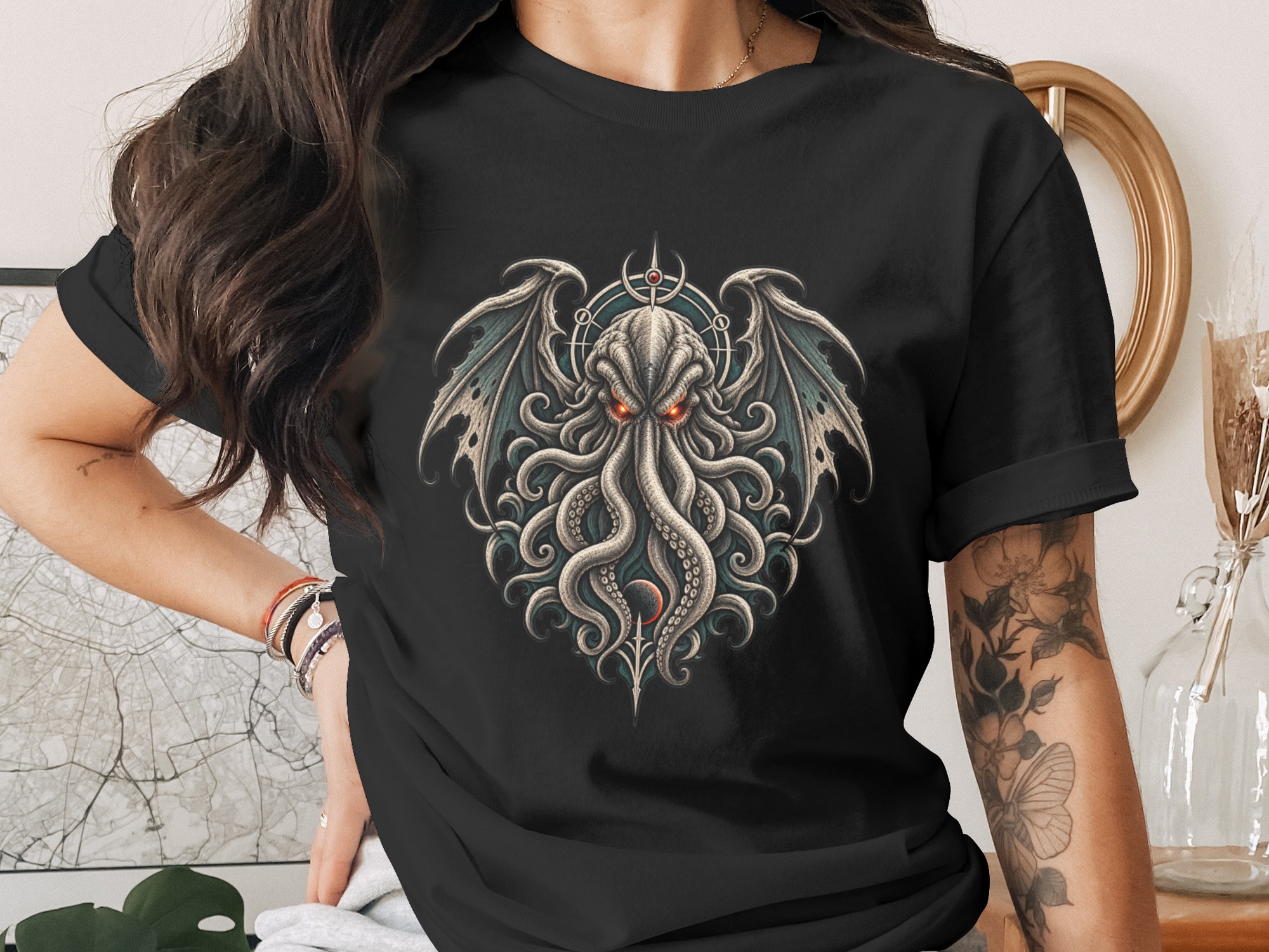 Cthulhu T-Shirt with Eldritch Tentacles & Bat Wings | Lovecraftian Mythos Dark Fantasy Gothic Horror Tee - Image 15