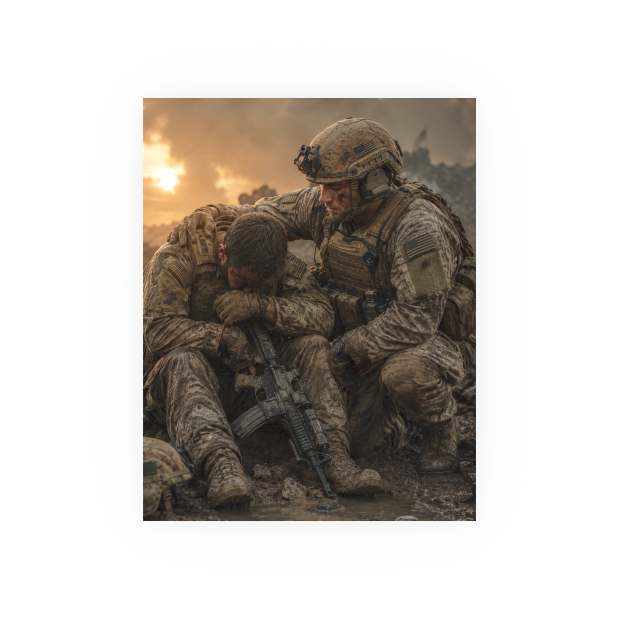 Powerful Military Art Print, Soldier Brotherhood Poster, Veteran Memorial Day Gift, Emotional Combat Scene Wall Decor for Patriots - Image 7
