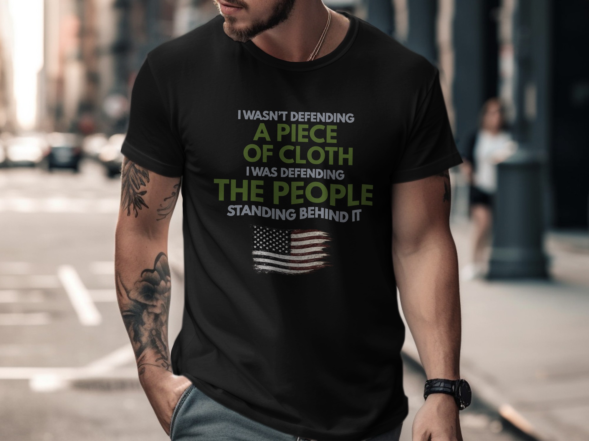 Patriotic Veteran T-Shirt, American Flag Grunge Tee, Military Quote Shirt, Defender of People Gift for Him Her, USA Pride Tee