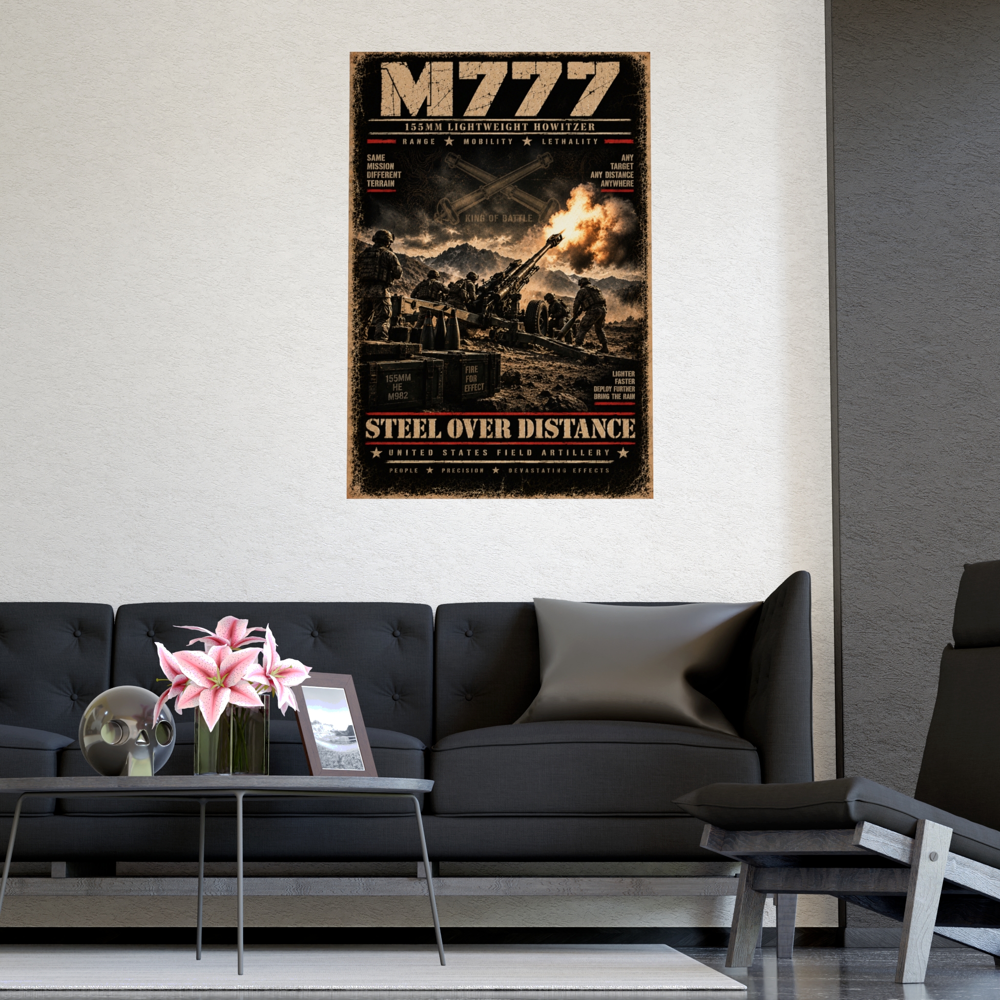 M777 Howitzer Poster Military Wall Art, Field Artillery King of Battle Print, Vintage Tactical Man Cave Decor, Veteran Gift for Soldier - Image 2