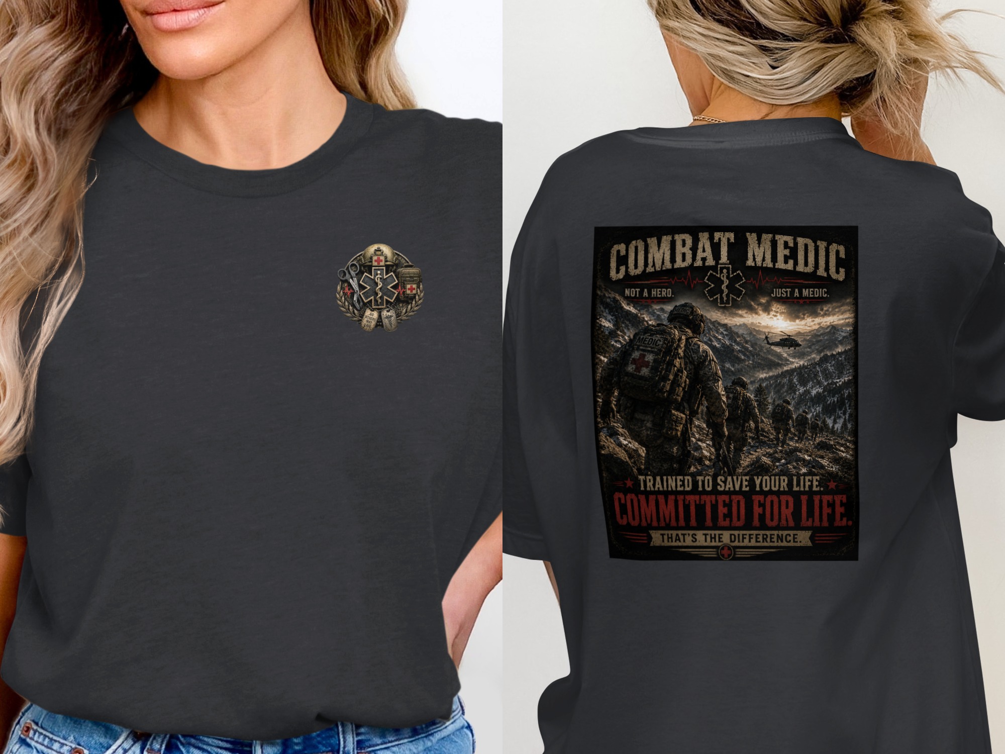 TITLE Combat Medic T-Shirt, Committed for Life, Army 68W Military Medic Shirt, Veteran Tactical Medical Gift, Star of Life Graphic Tee - Image 15
