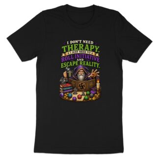 D&D Roll Initiative T-Shirt | Funny Gaming Therapy Tee for Dungeon Master, RPG Fan, Wizard Dice Escape Reality D20 Gaming Shirt