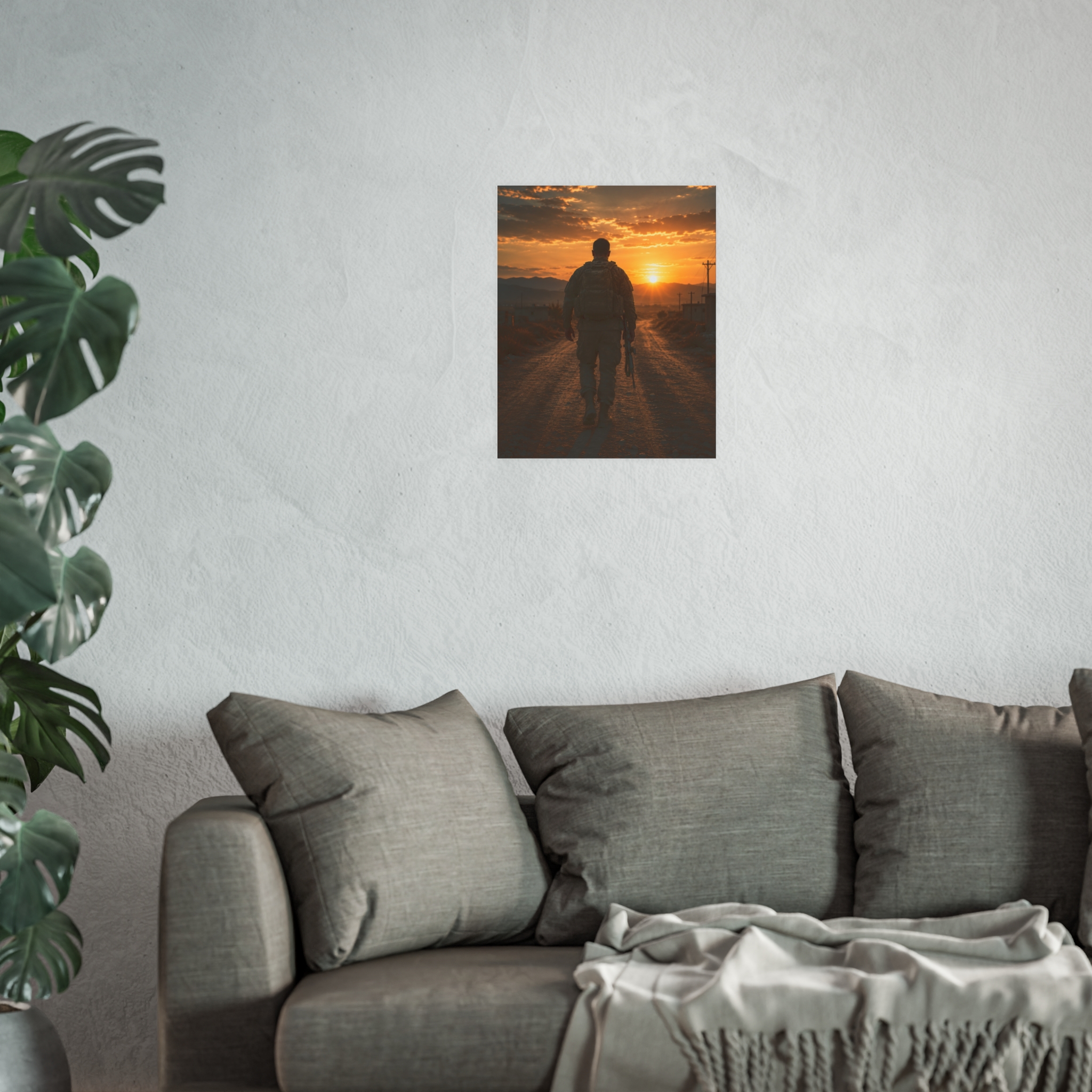 Soldier Sunset Patriotic Wall Art Print, Military Veteran Heroic Decor, Army Camouflage Golden Hour Landscape for Home Office Gift - Image 2