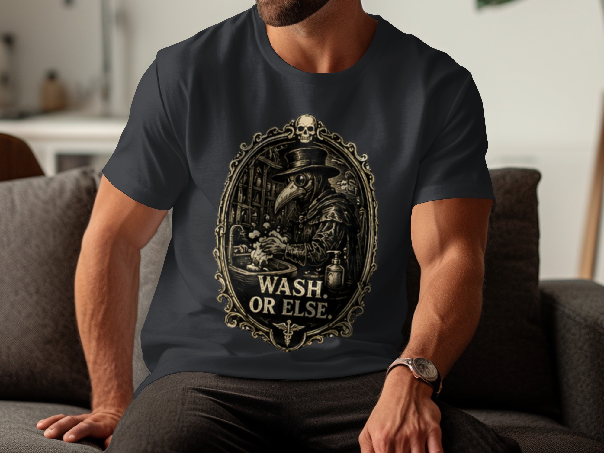Plague Doctor Wash Or Else T-shirt | Vintage Gothic Dark Academia Tee | Funny Medical Halloween Shirt | History Lover Gift - Image 3