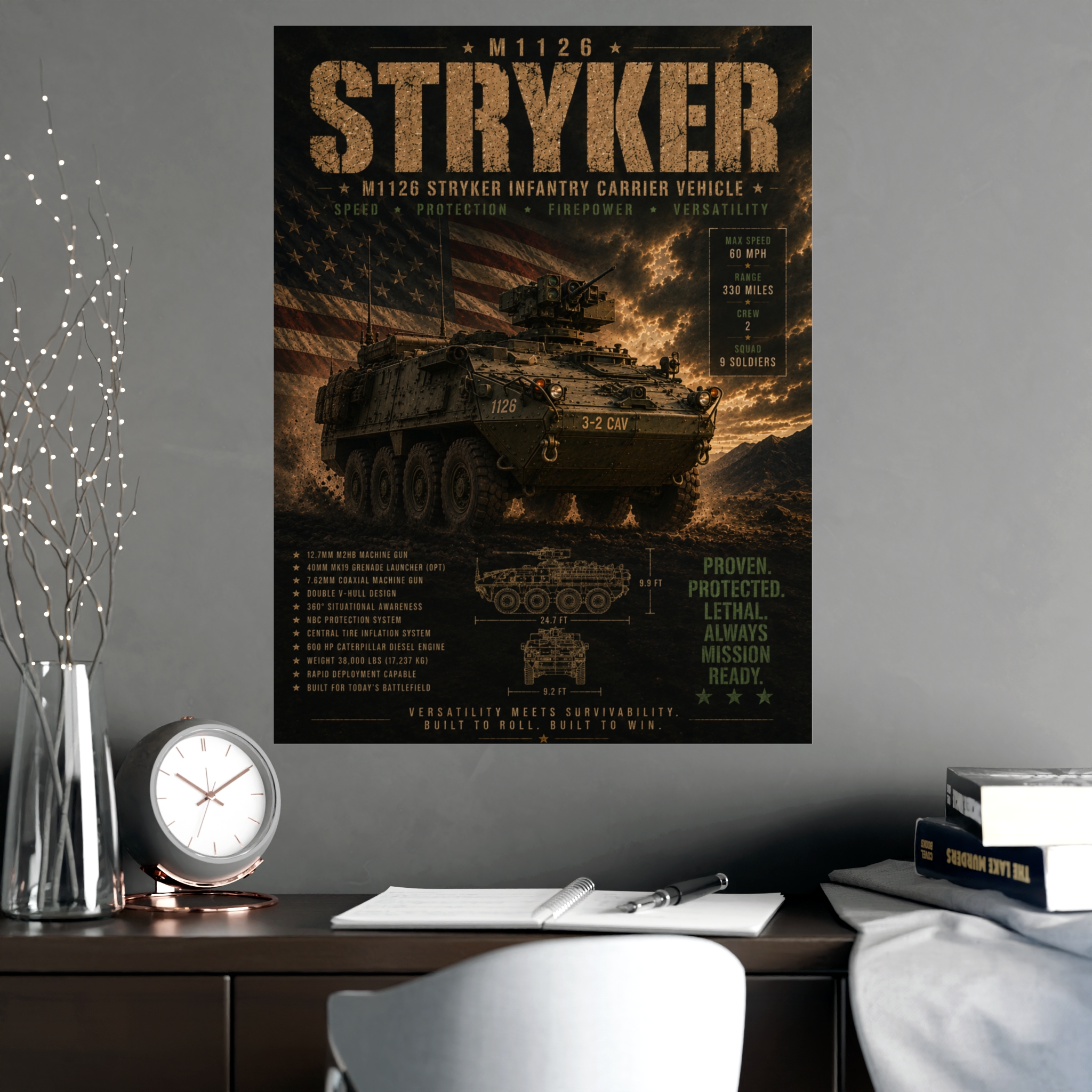 Stryker M1126 Infantry Carrier Vehicle Poster | Military Vehicle Wall Art | Army Enthusiast Decor - Image 5