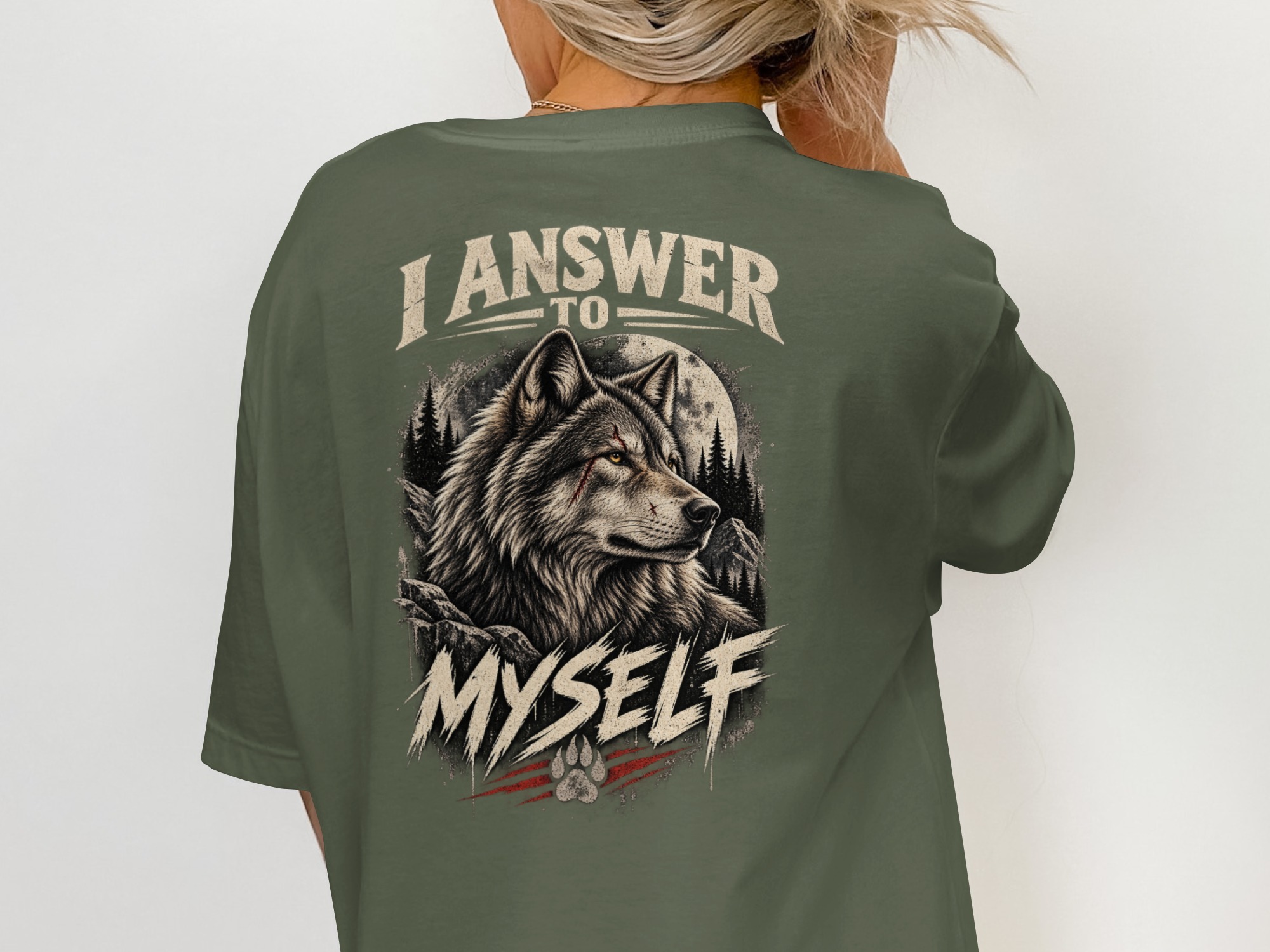 Nightwolf Fierce Wolf Graphic T-Shirt, Distressed Grunge Edgy Streetwear Tee, Hunter Wildlife Men's Gift Shirt - Image 10