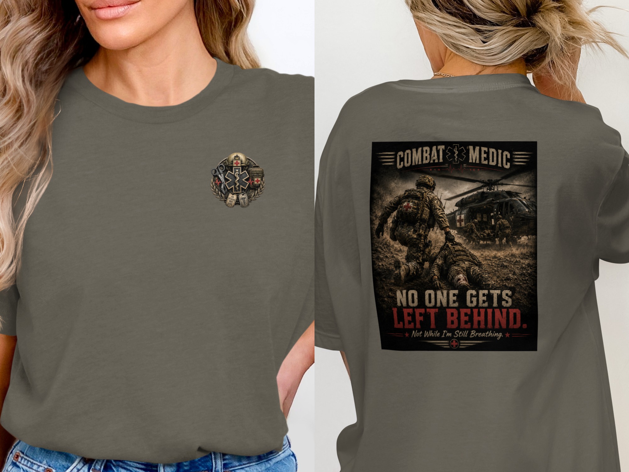 TITLE Combat Medic T-Shirt, No One Gets Left Behind, Army 68W Military Medic Shirt, Veteran Tactical Medical Gift, Star of Life Graphic Tee - Image 14
