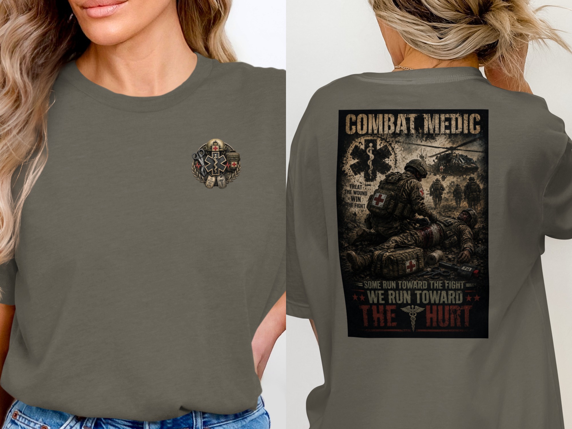 TITLE Combat Medic T-Shirt, We Run Toward the Hurt, Army 68W Military Medic Shirt, Veteran Tactical Medical Gift, Star of Life Graphic Tee - Image 14
