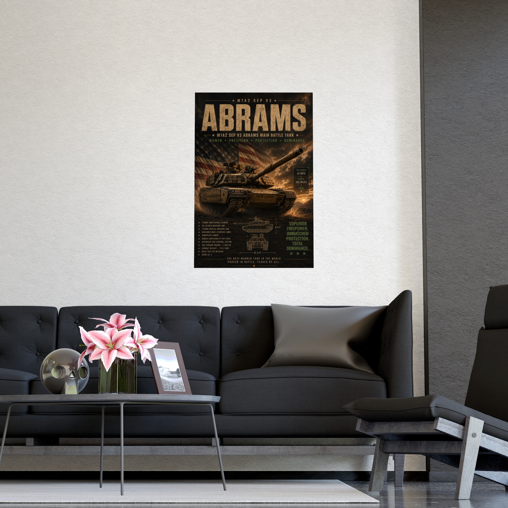 M1A2 Abrams Main Battle Tank Poster, US Army Military Vehicle Art Print, Patriotic Wall Decor, Veteran Gift Idea, Modern Warfare Tech Specs - Image 5