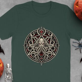 Lovecraftian Cthulhu Pentagram T-Shirt, Eldritch Horror Eye Gothic Occult Graphic Tee for Dark Academia Fans & Fantasy Fan Gift