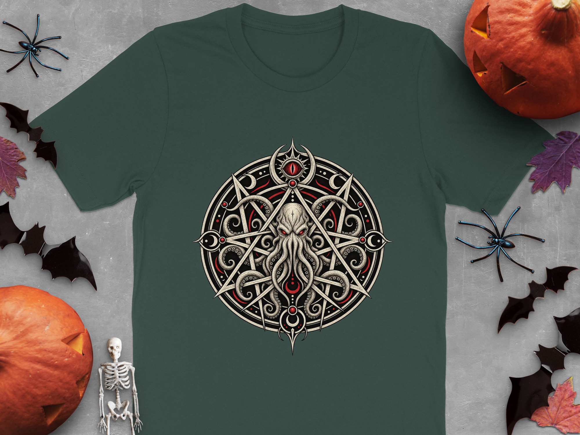 Lovecraftian Cthulhu Pentagram T-Shirt, Eldritch Horror Eye Gothic Occult Graphic Tee for Dark Academia Fans & Fantasy Fan Gift