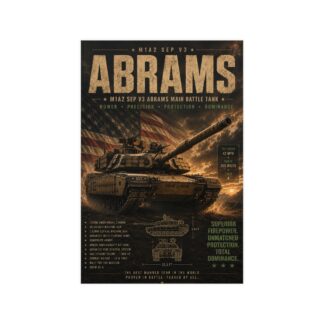 M1A2 Abrams Main Battle Tank Poster, US Army Military Vehicle Art Print, Patriotic Wall Decor, Veteran Gift Idea, Modern Warfare Tech Specs