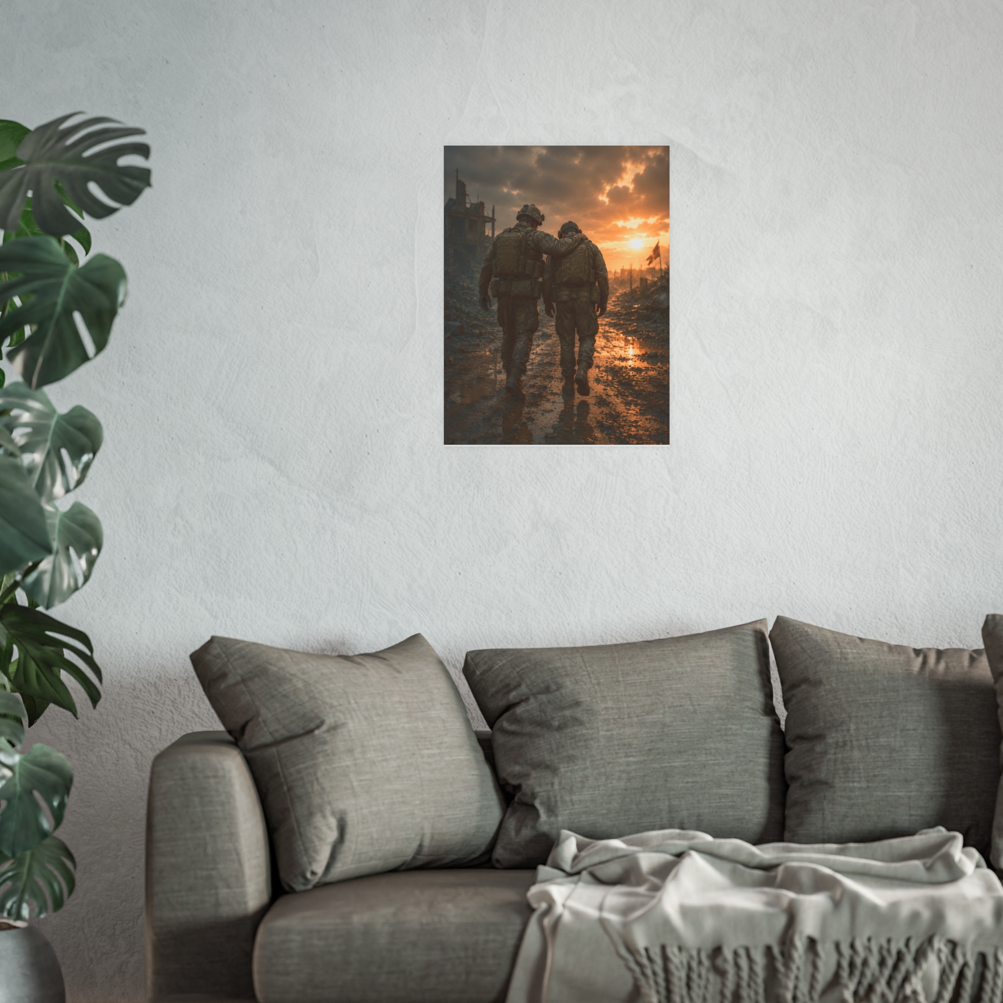 Military Brotherhood Art Print, Soldier Support Wall Decor, Veterans Day Remembrance Poster, Heroic Combat Sunset Scene Gift for Him - Image 3