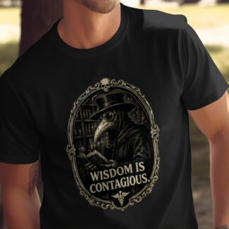 Wisdom is Contagious Plague Doctor T-Shirt, Dark Academia Skull Shirt, Vintage Medical Tee, Books Librarian Gift