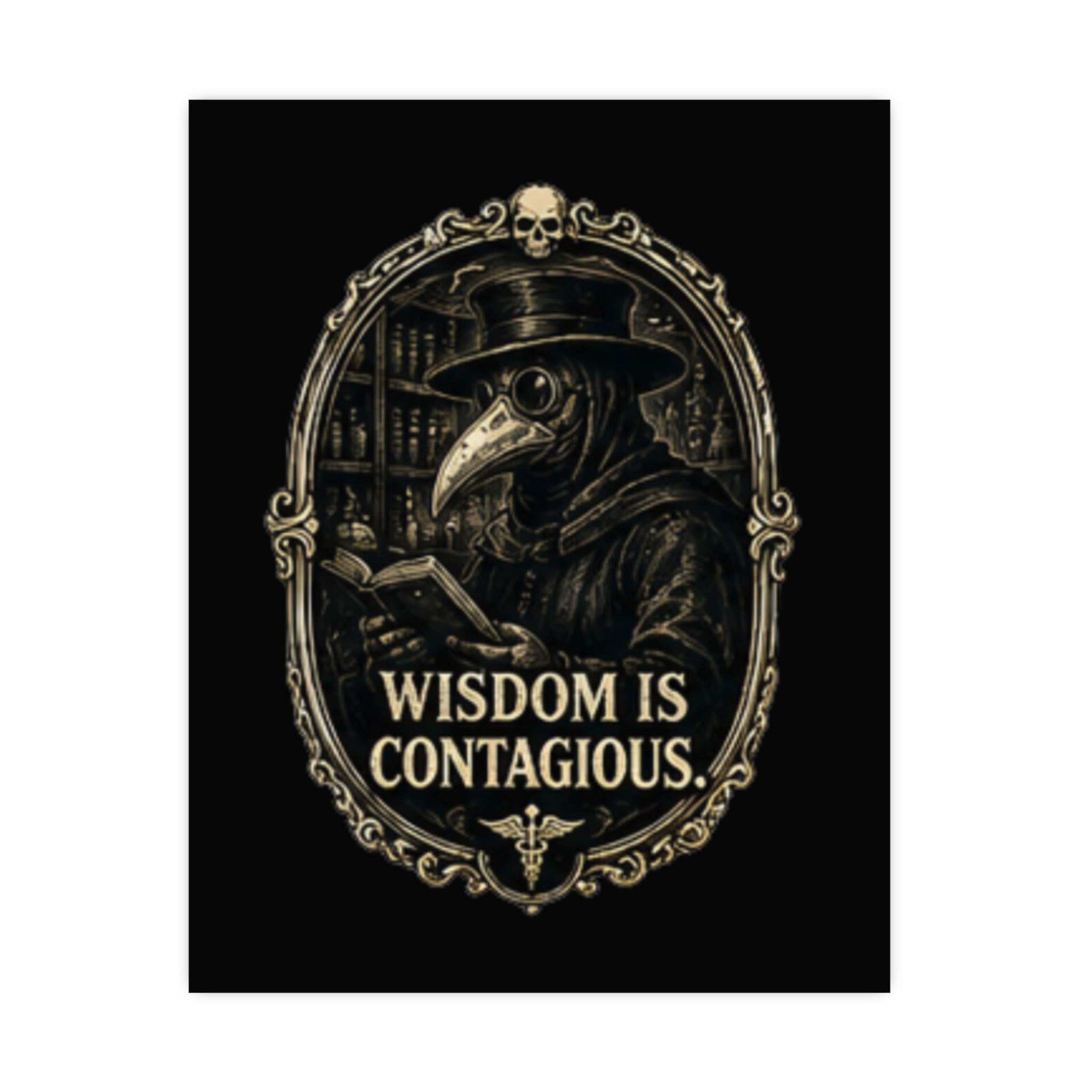 Dark Academia Plague Doctor Reading Poster, 'Wisdom is Contagious' Gothic Art Print, Vintage Macabre Book Lover Gift - Image 6