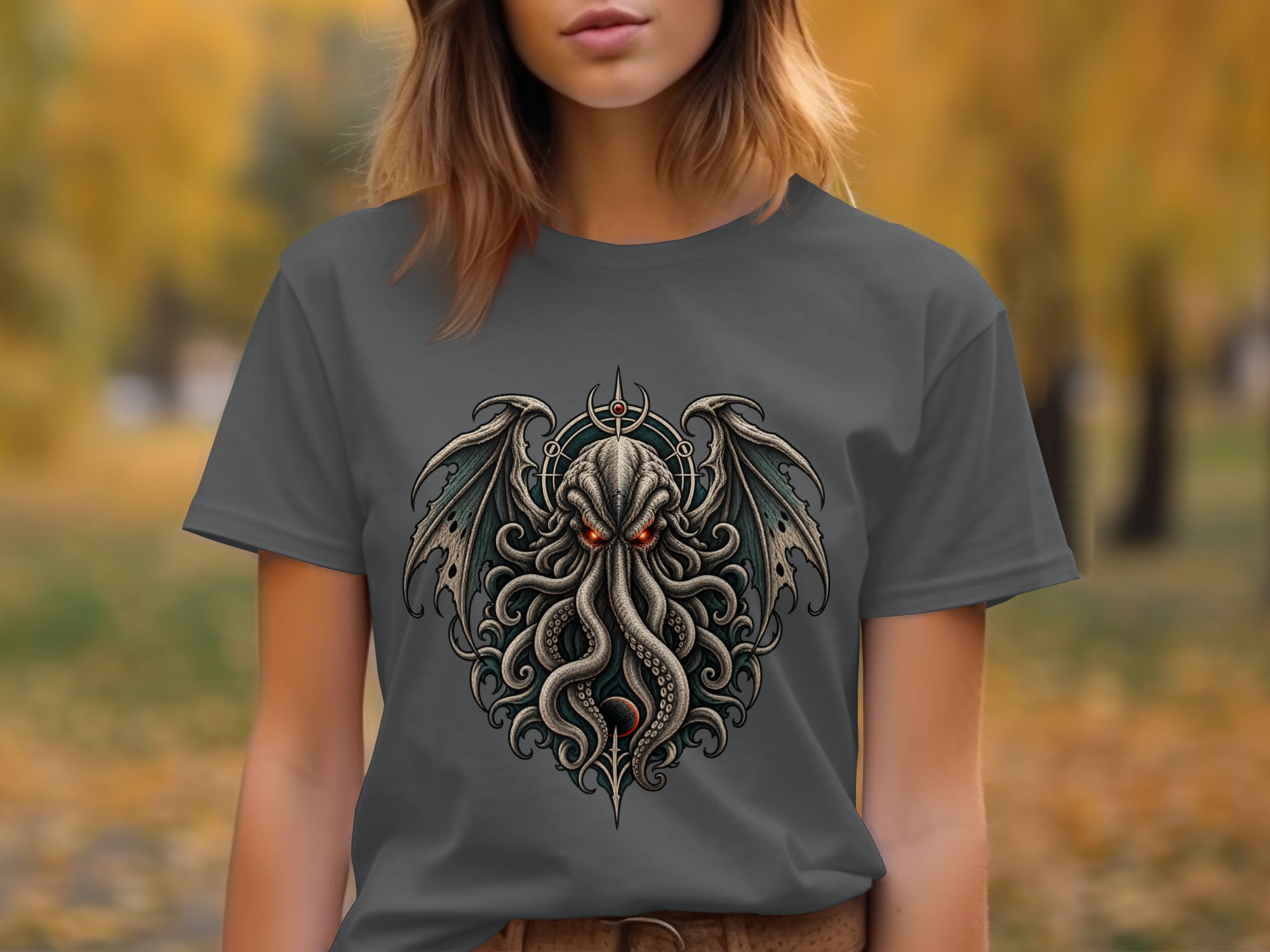 Cthulhu T-Shirt with Eldritch Tentacles & Bat Wings | Lovecraftian Mythos Dark Fantasy Gothic Horror Tee - Image 19