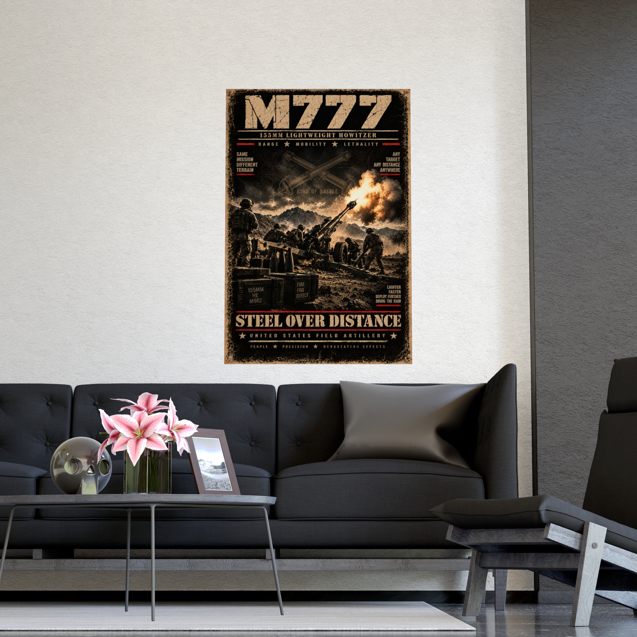 M777 Howitzer Poster Military Wall Art, Field Artillery King of Battle Print, Vintage Tactical Man Cave Decor, Veteran Gift for Soldier - Image 3