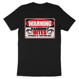 Warning Randomly Bites T-Shirt, Funny Sarcastic Graphic Tee, Vampire Fangs Grunge Gothic Shirt, Edgy Alt Streetwear Clothes Gift for Him