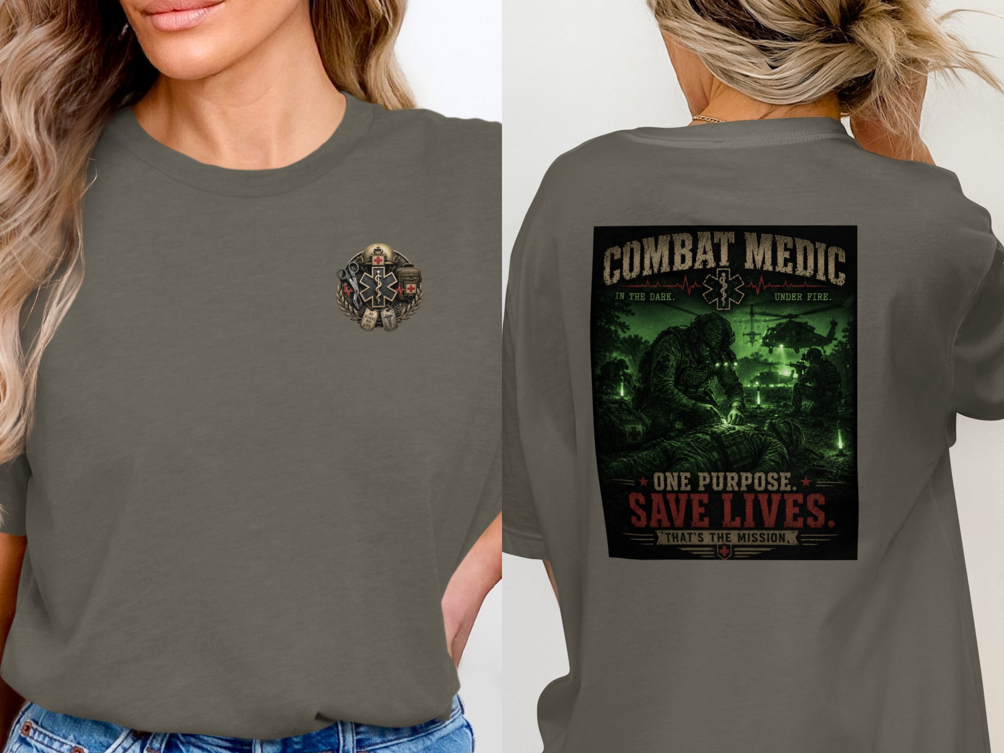 TITLE Combat Medic T-Shirt, One Purpose Save Lives, Army 68W Military Medic Shirt, Veteran Tactical Medical Gift, Star of Life Graphic Tee - Image 14