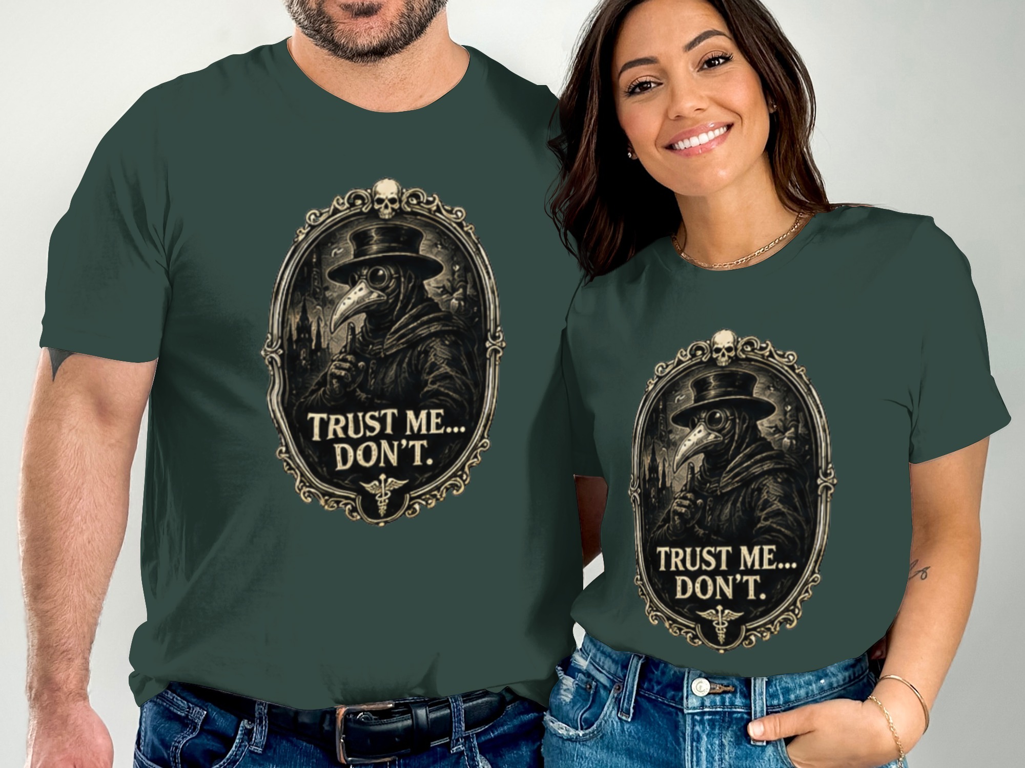Gothic Plague Doctor 'Trust Me... Don't' T-Shirt, Dark Academia Skull Caduceus Vintage Macabre Humorous Gift Tee - Image 5