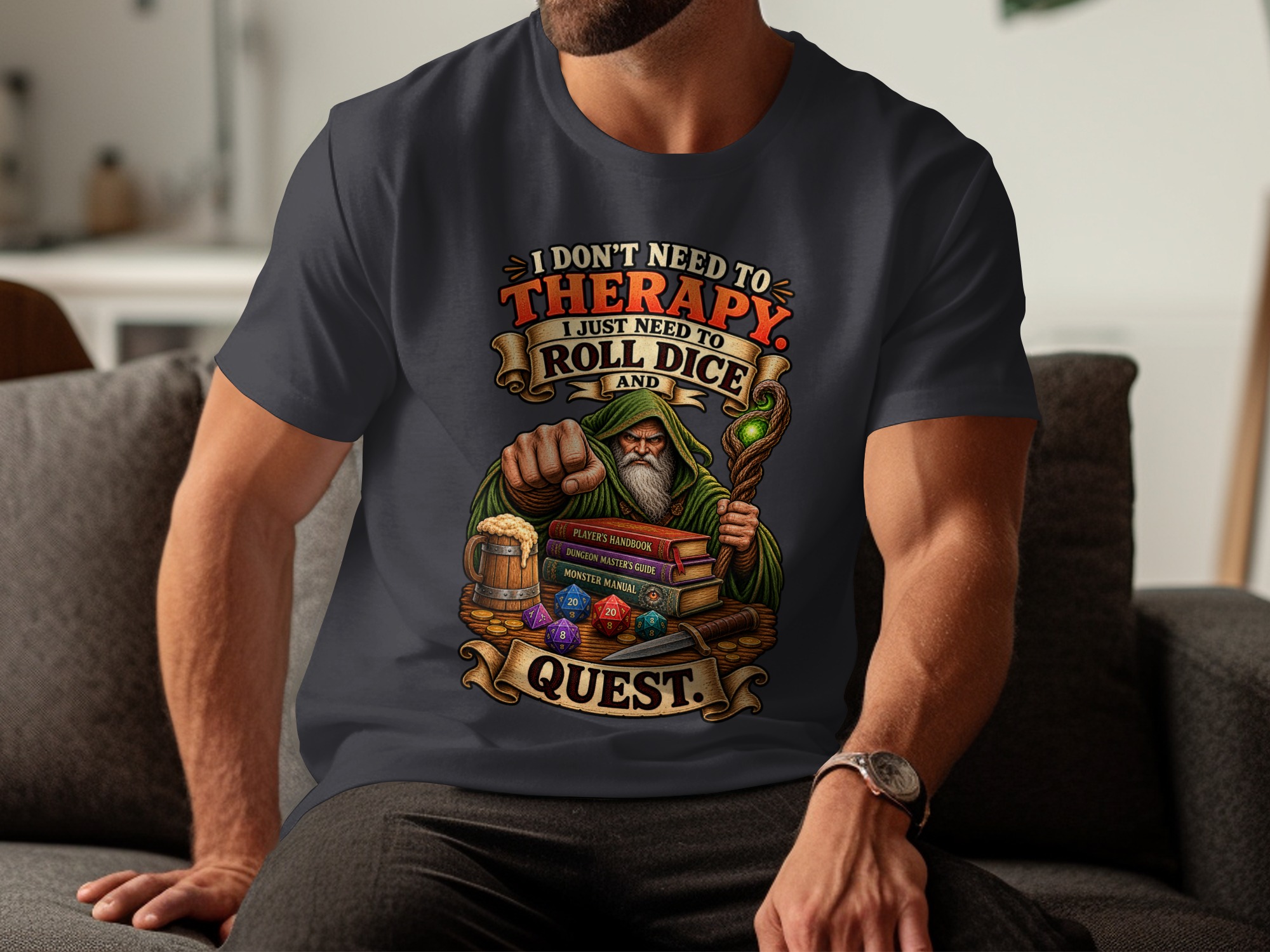 Roll Dice Quest Dungeons Dragons T-Shirt, Funny RPG Gaming Tee, Dungeon Master Gift, Fantasy Wizard Gamer Apparel - Image 7