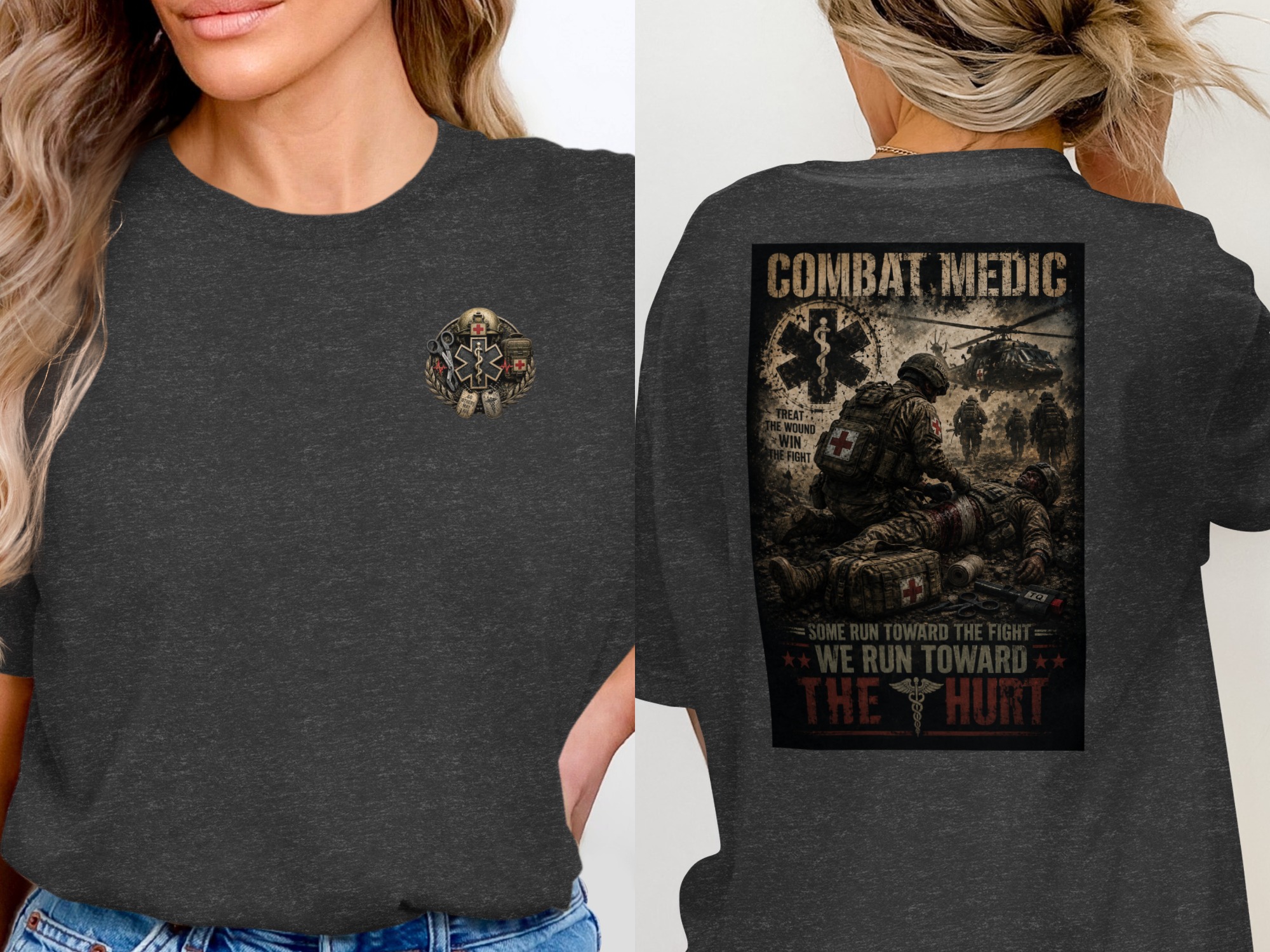 TITLE Combat Medic T-Shirt, We Run Toward the Hurt, Army 68W Military Medic Shirt, Veteran Tactical Medical Gift, Star of Life Graphic Tee - Image 16
