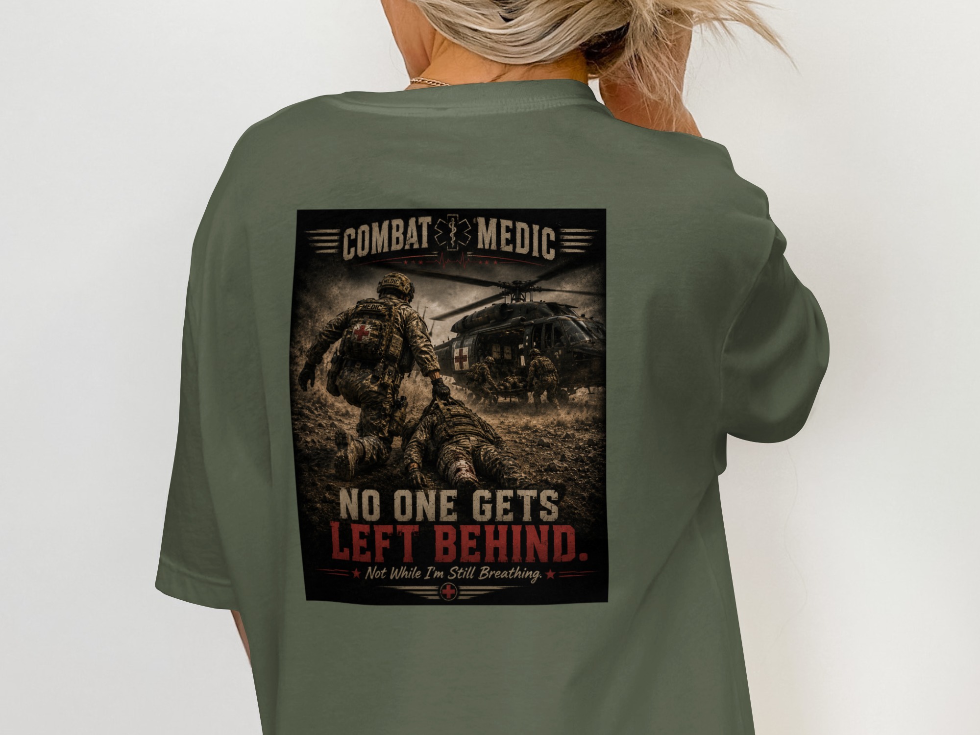 TITLE Combat Medic T-Shirt, No One Gets Left Behind, Army 68W Military Medic Shirt, Veteran Tactical Medical Gift, Star of Life Graphic Tee - Image 4