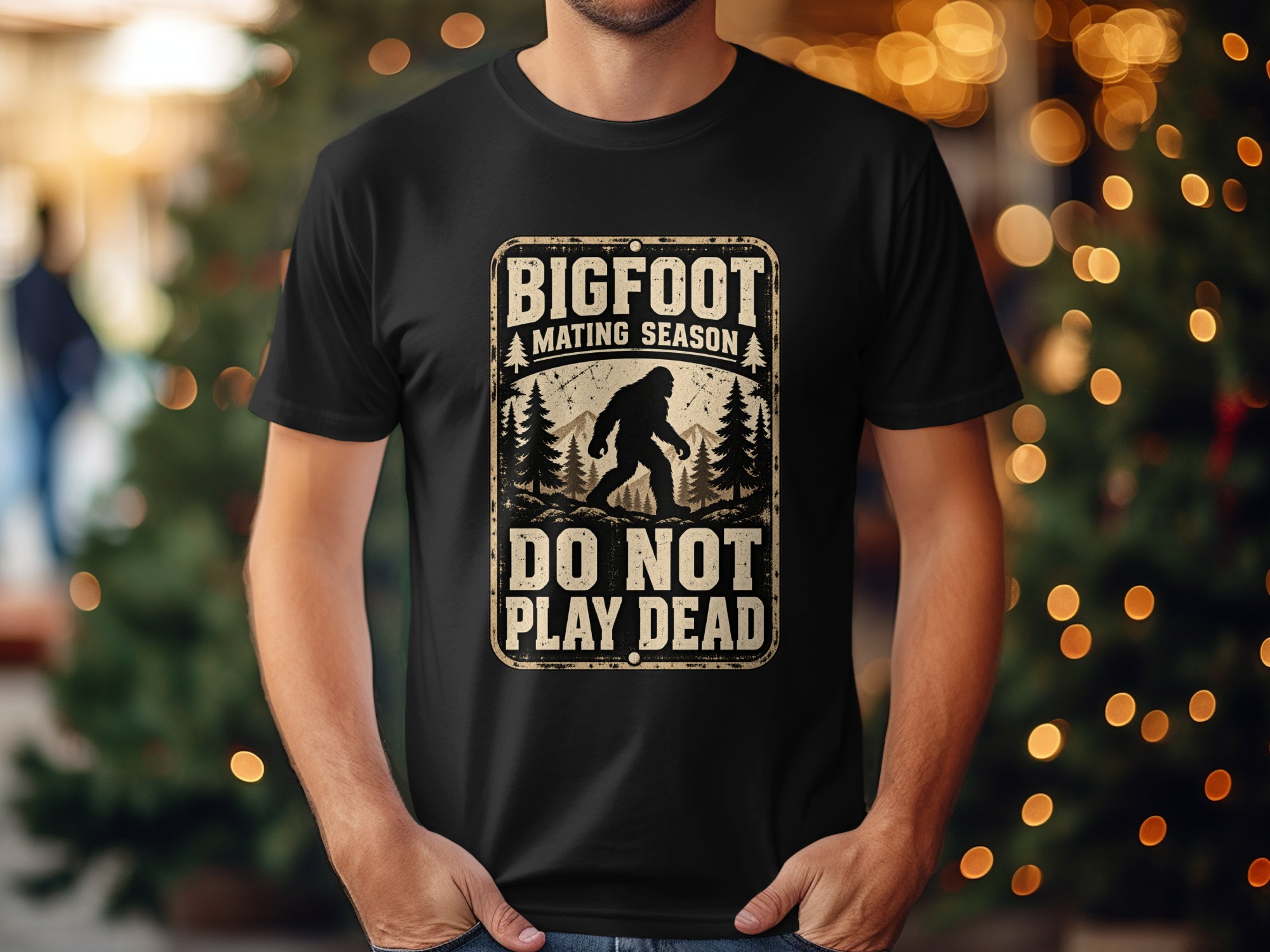 Bigfoot Mating Season T-Shirt, Funny Sasquatch Graphic Tee, Do Not Play Dead Vintage Camping Shirt, Retro Cryptid Outdoor Hiking Gift - Image 7