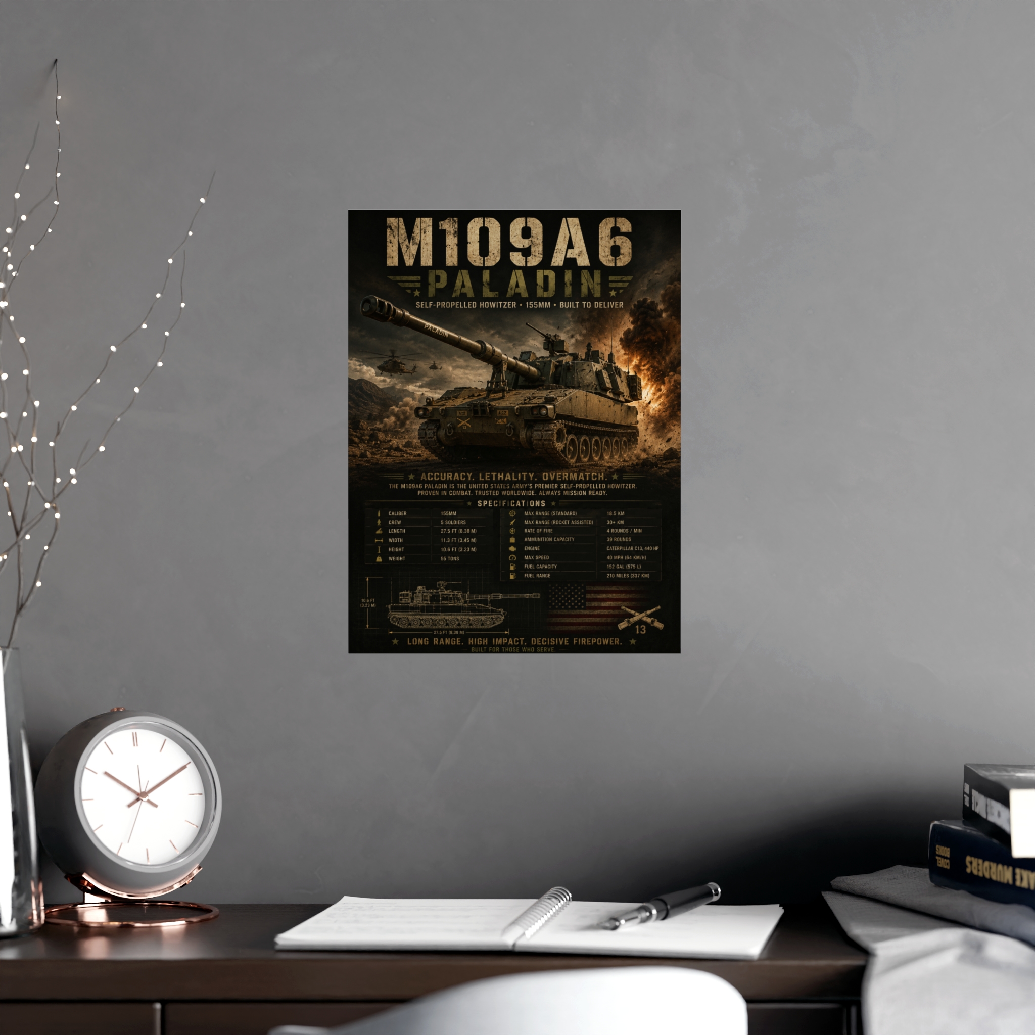 M109A6 Paladin Self-Propelled Howitzer Military Vehicle Poster | US Army Tank Artillery Print | Man Cave War Room Decor Gift - Image 2