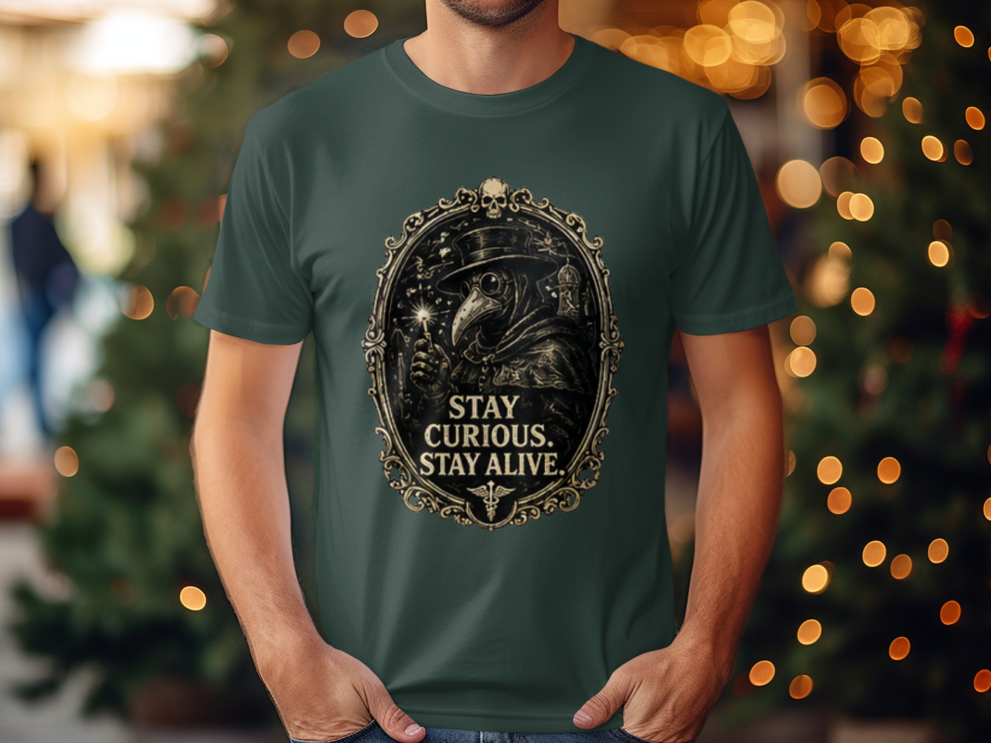 Plague Doctor 'Stay Curious' Gothic Renaissance T-Shirt, Dark Academia Aesthetic Medical Tee Gift - Image 5