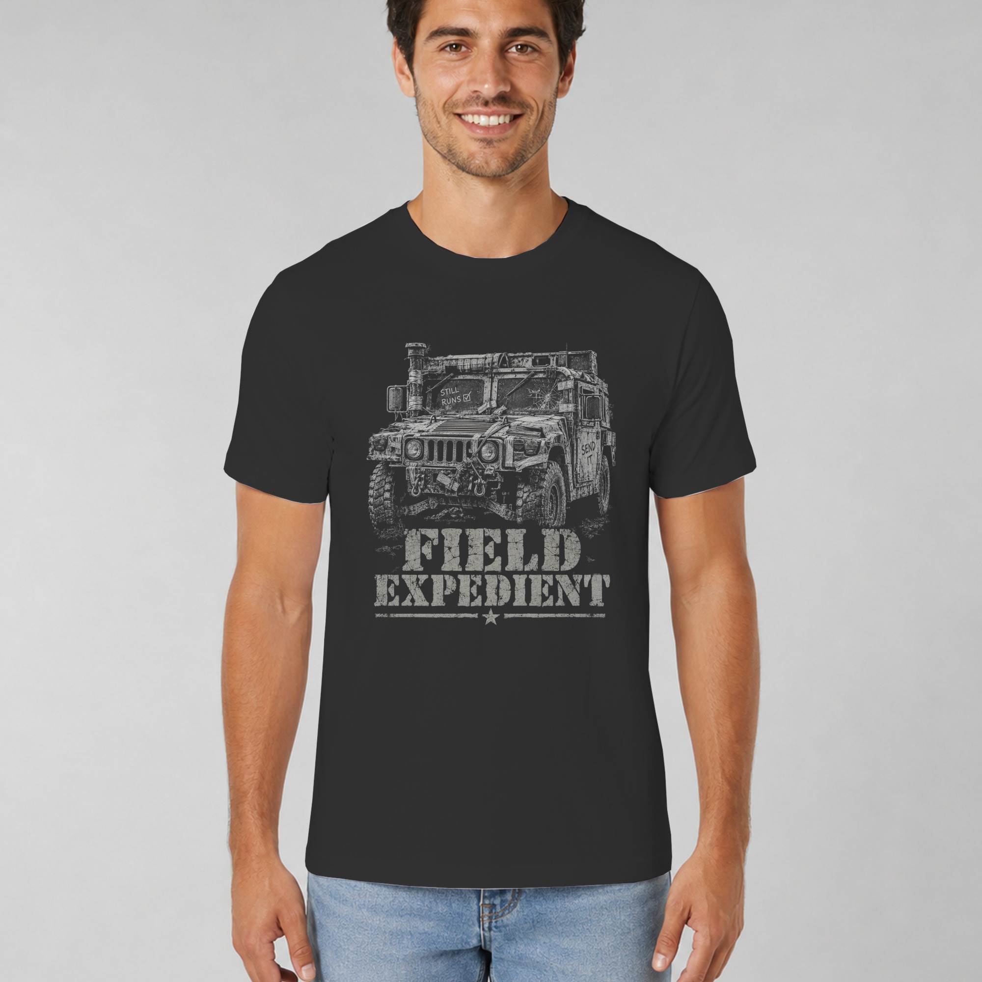 Field Expedient T-Shirt, Vintage Military 4x4 Truck Graphic Tee, Rugged Off Road Overlanding Shirt, Tactical Outdoor Vehicle Gift for Him - Image 4