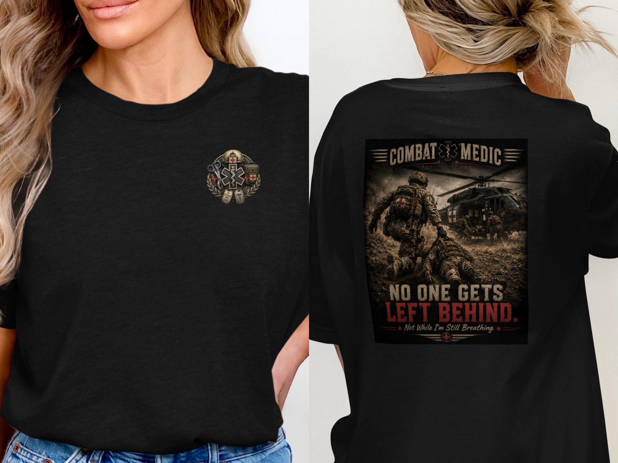 TITLE Combat Medic T-Shirt, No One Gets Left Behind, Army 68W Military Medic Shirt, Veteran Tactical Medical Gift, Star of Life Graphic Tee