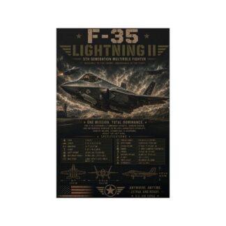 F-35 Lightning II Fighter Jet Poster, US Air Force Military Aircraft Specifications Print, Man Cave Wall Art Decor, Pilot Gift Idea