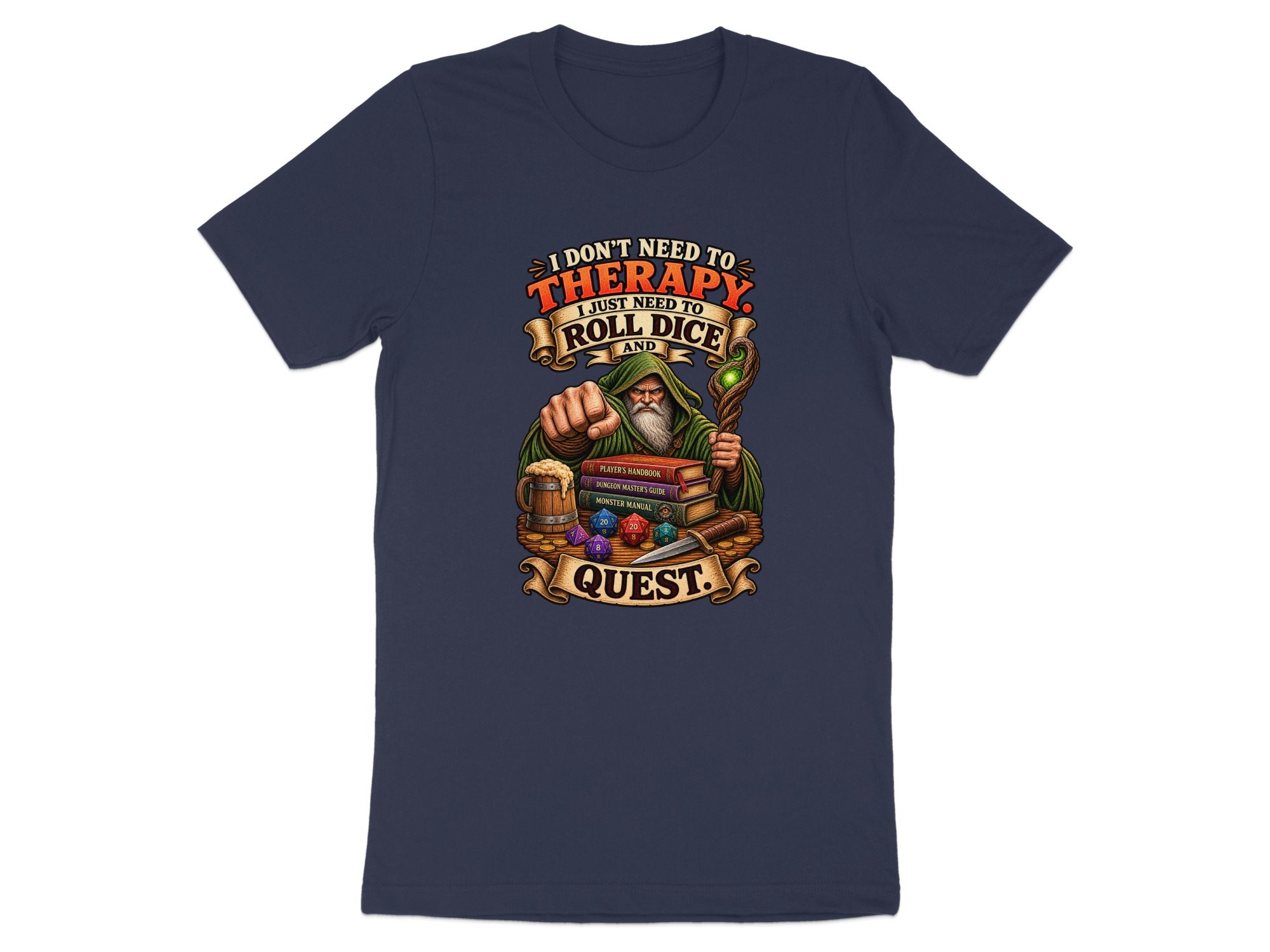 Roll Dice Quest Dungeons Dragons T-Shirt, Funny RPG Gaming Tee, Dungeon Master Gift, Fantasy Wizard Gamer Apparel - Image 2