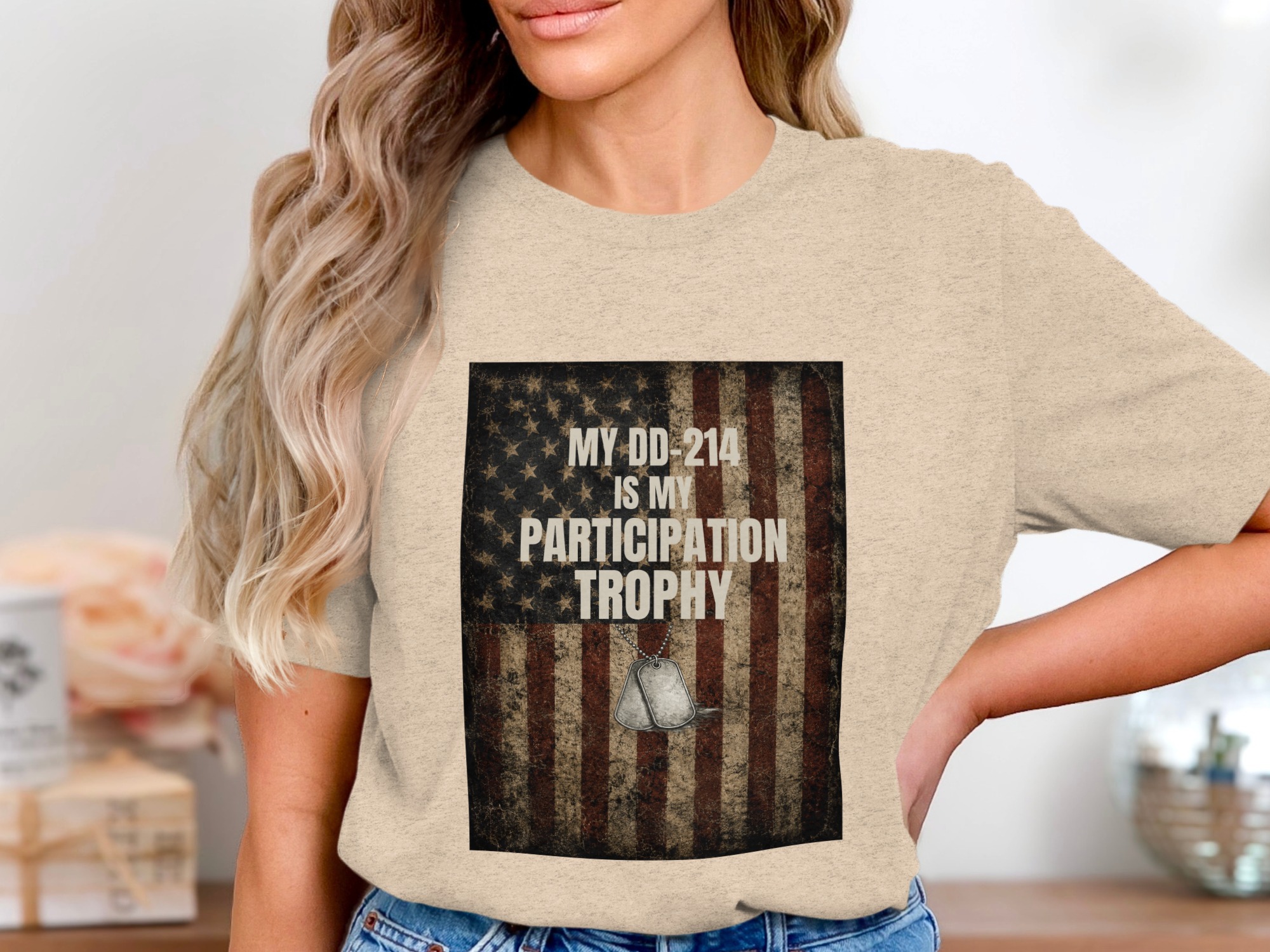 DD-214 Participation Trophy Veteran T-Shirt | Military Deployment Shirt | USA Flag Patriotic Present Shirt - Image 2