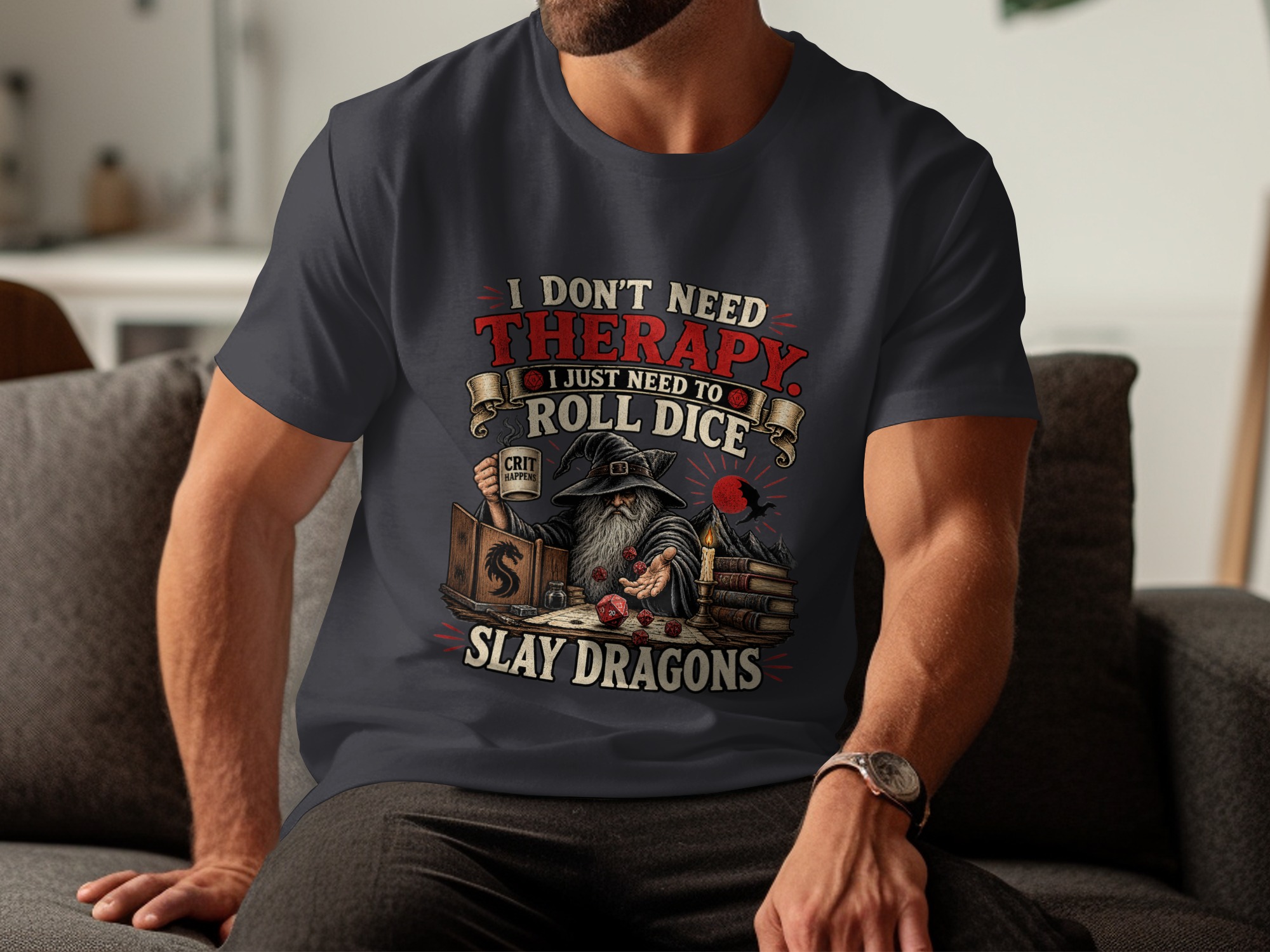 D&D Therapy T-Shirt | Roll Dice Slay Dragons Shirt | Funny Gamer Gift | Dungeon Master RPG Tee | Fantasy Wizard Gaming Apparel - Image 7