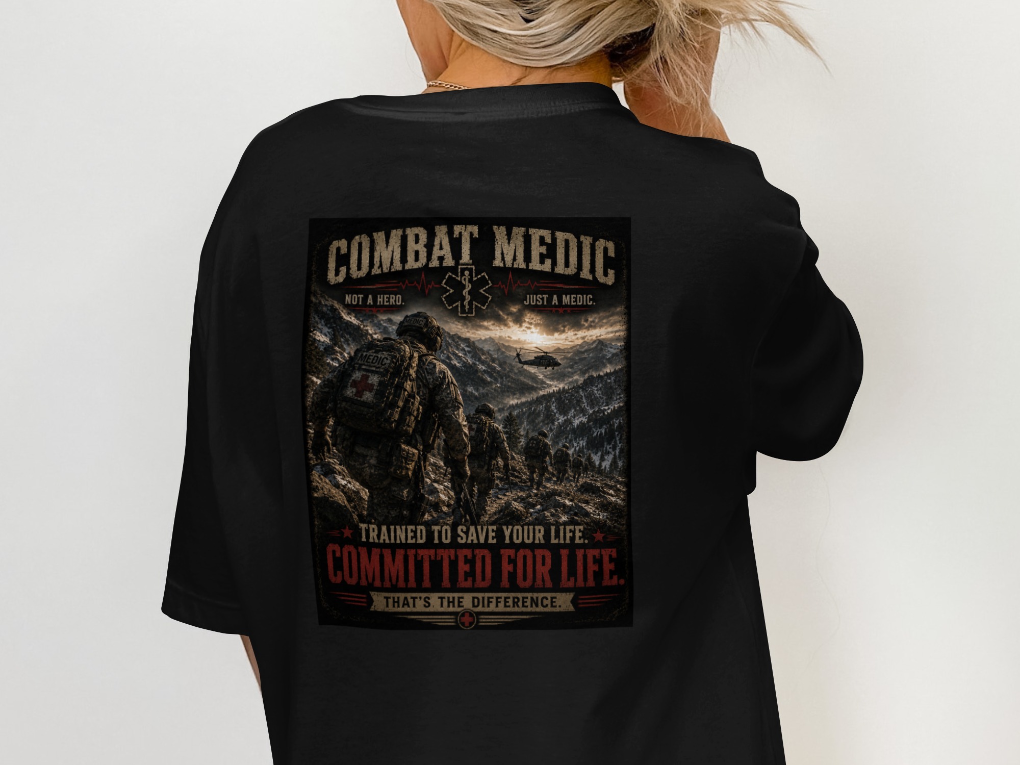 TITLE Combat Medic T-Shirt, Committed for Life, Army 68W Military Medic Shirt, Veteran Tactical Medical Gift, Star of Life Graphic Tee - Image 6